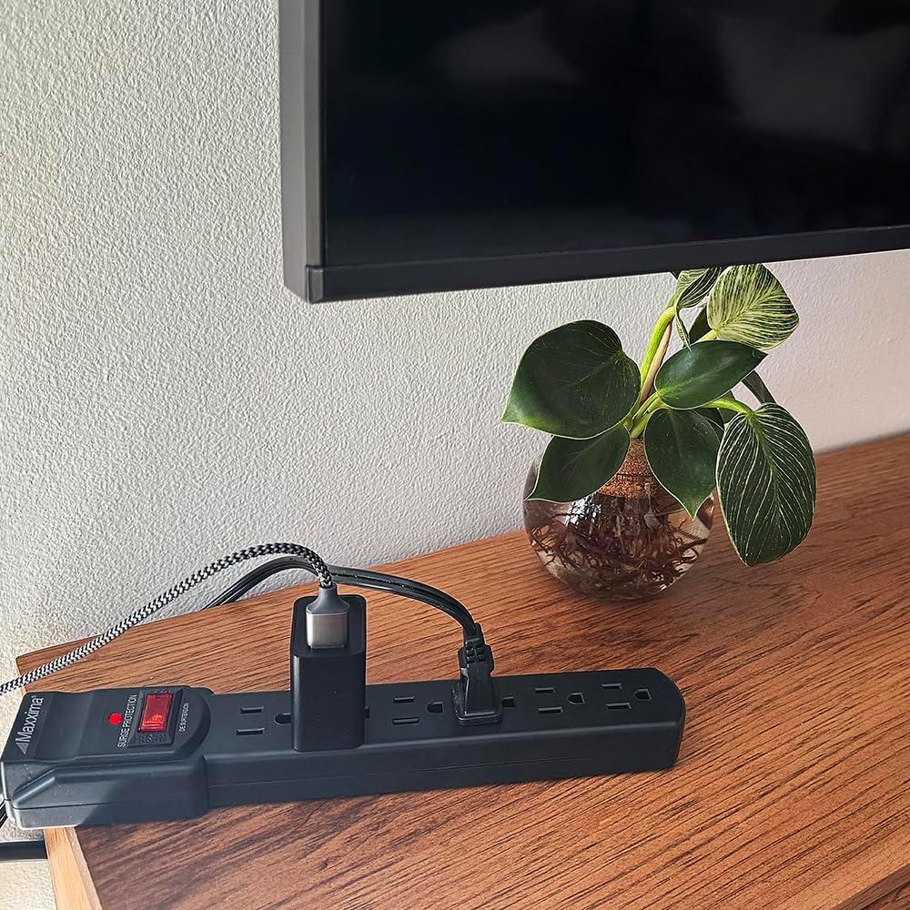 Regleta de 6 Salidas Maxxima - Paquete de 4, 300 Julios, Negro