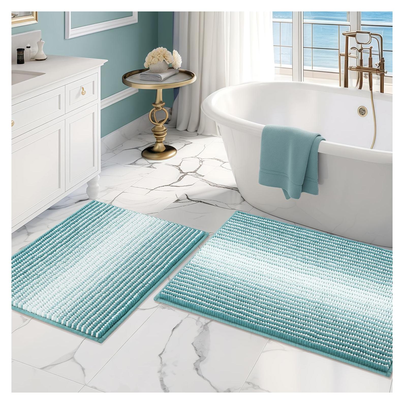 Juego de Alfombrillas de Baño BSICPRO Chenilla Verde Aqua 2 Piezas