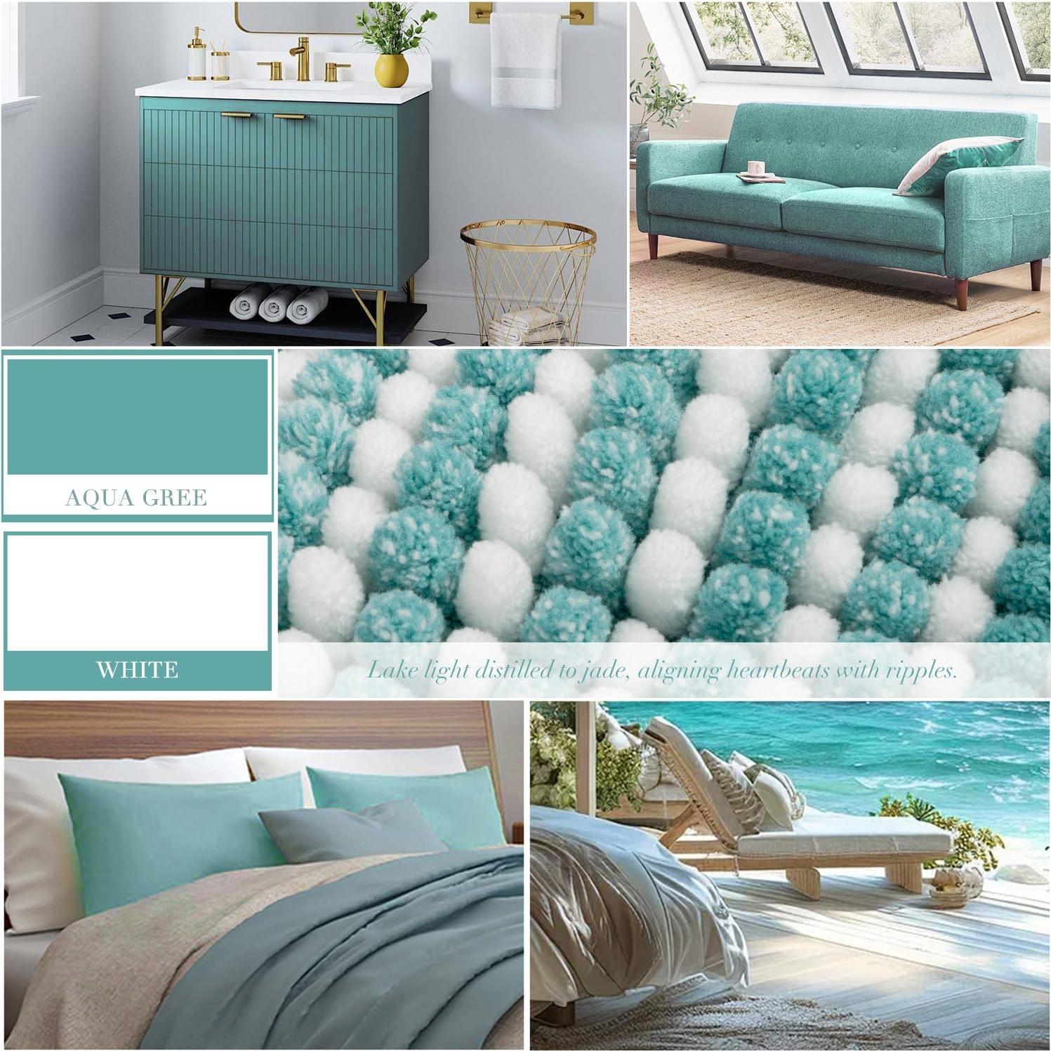 Juego de Alfombrillas de Baño BSICPRO Chenilla Verde Aqua 2 Piezas