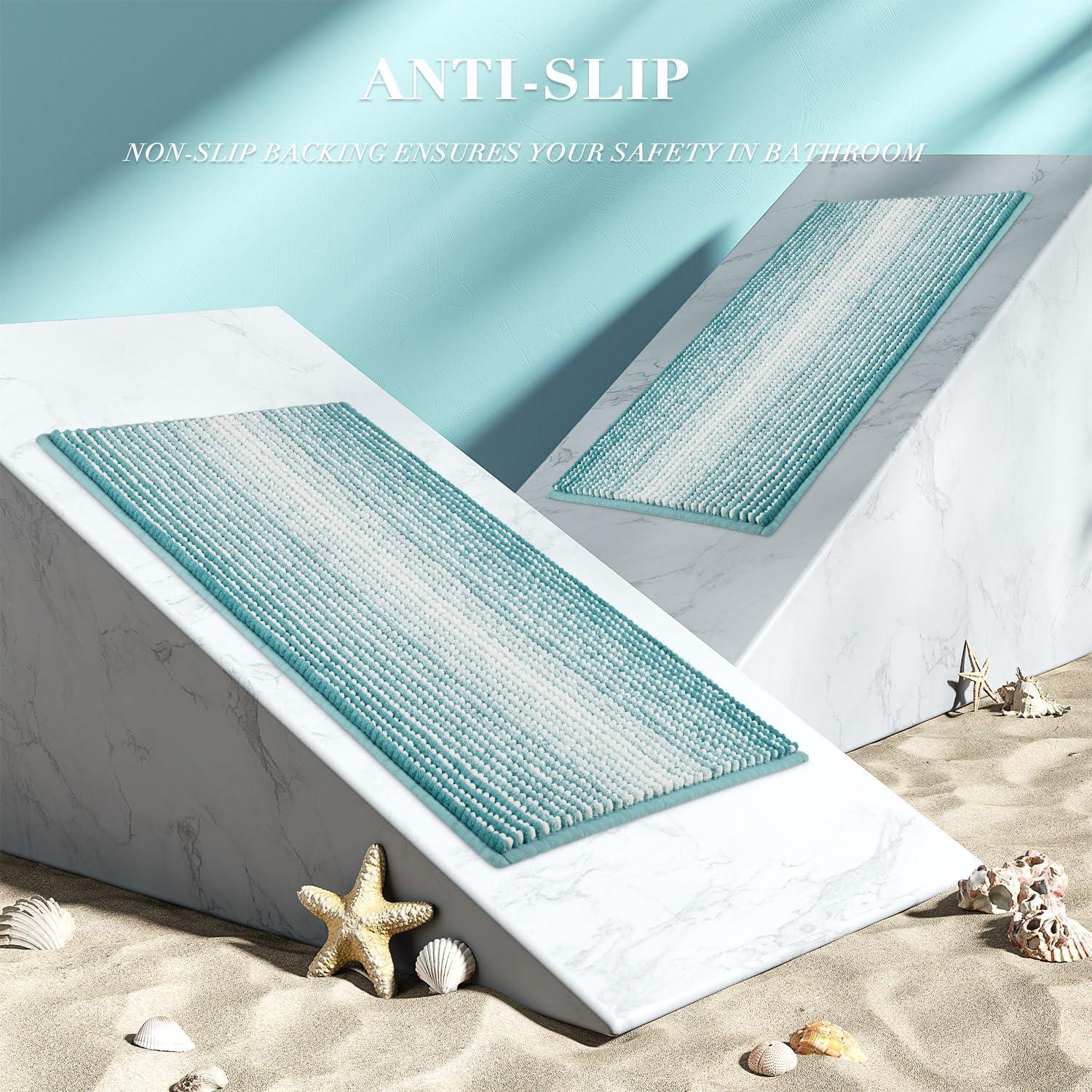 Juego de Alfombrillas de Baño BSICPRO Chenilla Verde Aqua 2 Piezas