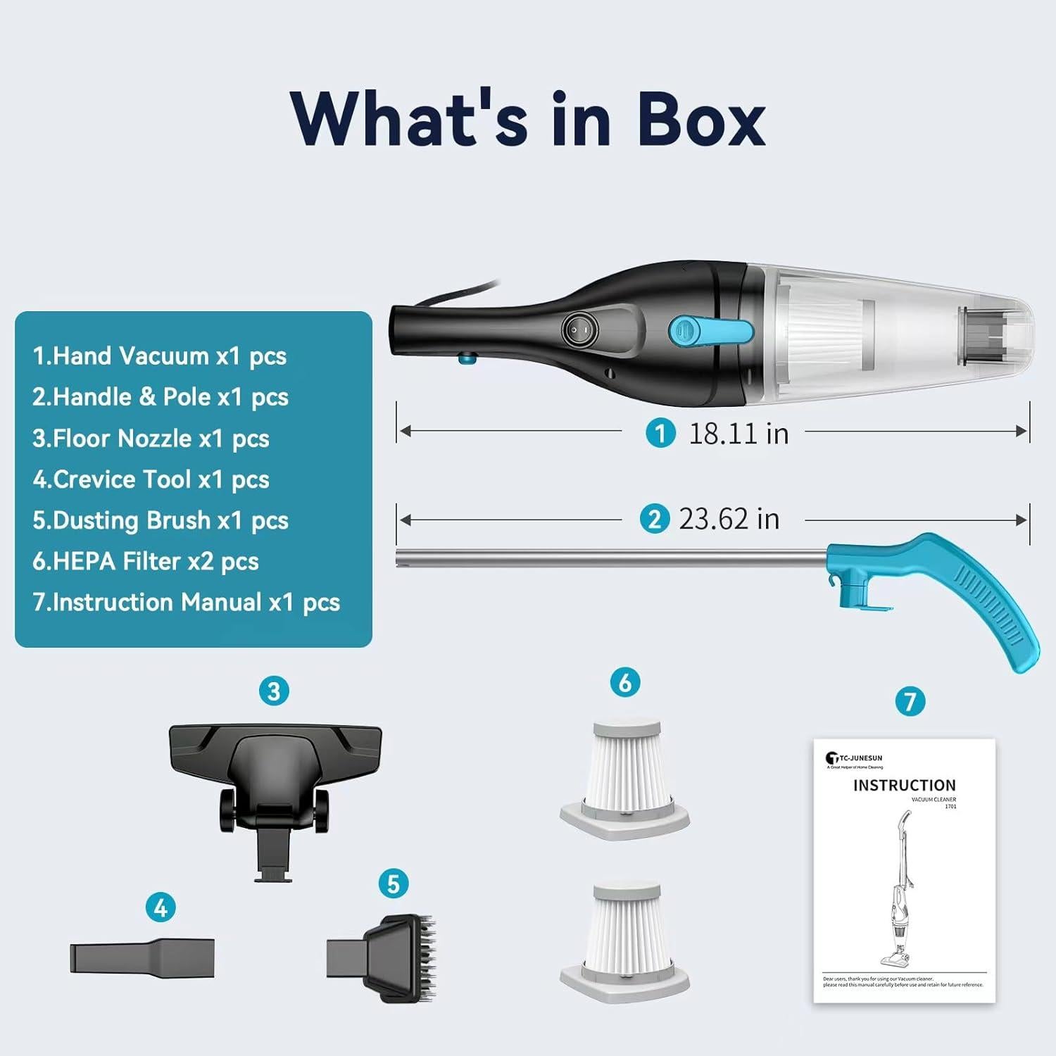 Aspiradora con cable TC-JUNESUN 4 en 1 15Kpa HEPA 0.8L