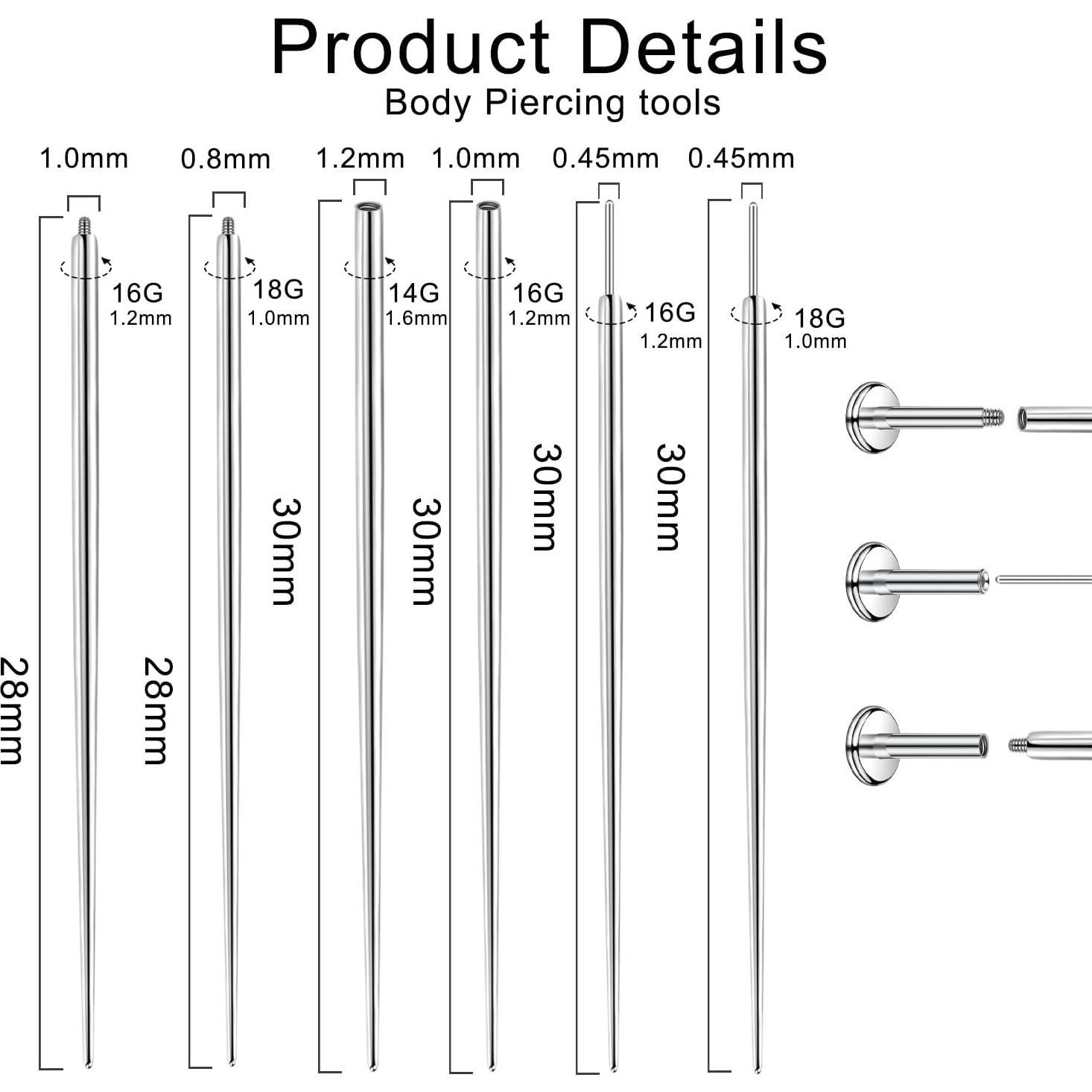 Kit de Herramientas para Piercing VOJO 16G 18G Acero Inoxidable