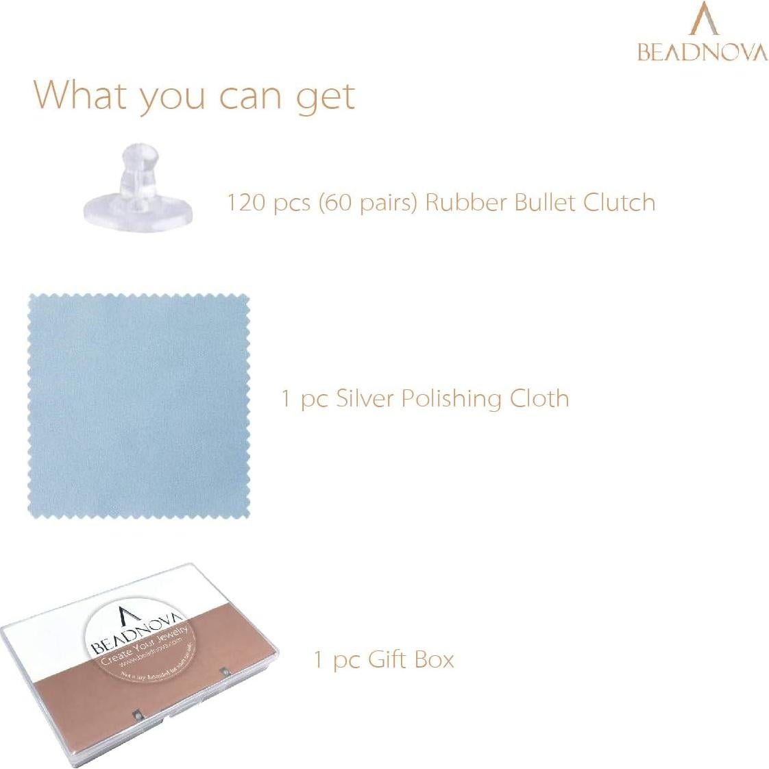 Respaldo de Aretes BEADNOVA 120pcs Goma Transparente Hipoalergénico
