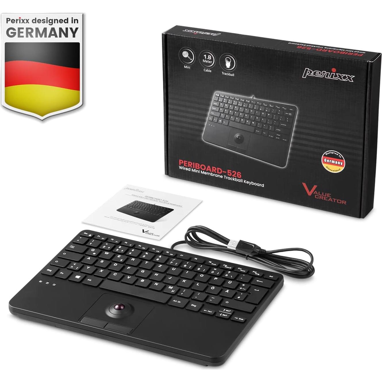 Teclado Mini USB Perixx PERIBOARD-526 con Trackball