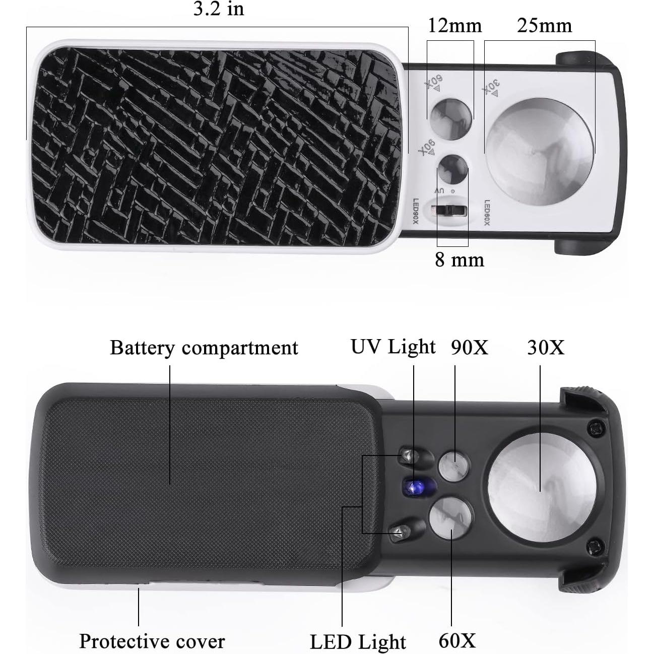 Lupa de Joyero Amoper 30X 60X 90X con Luz LED - Negro