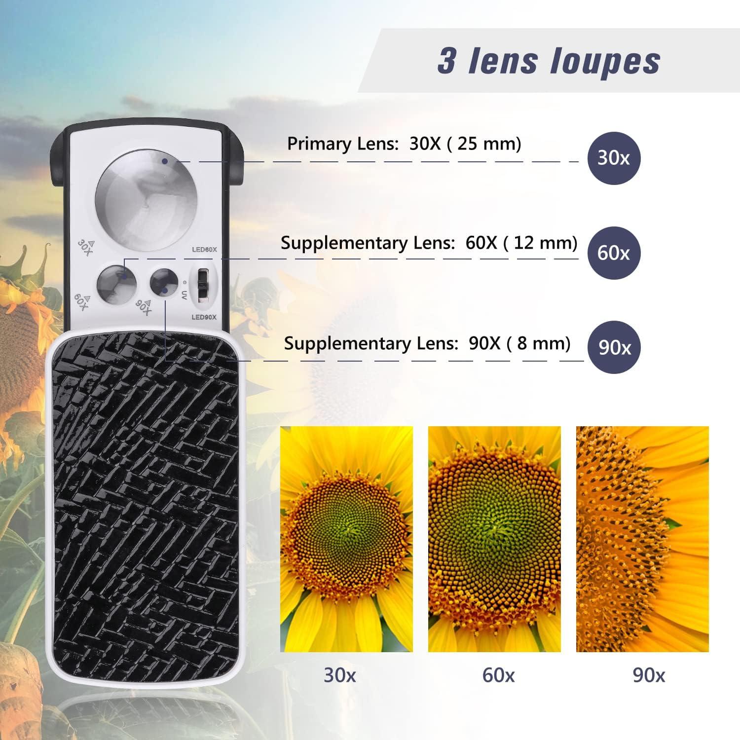 Lupa de Joyero Amoper 30X 60X 90X con Luz LED - Negro