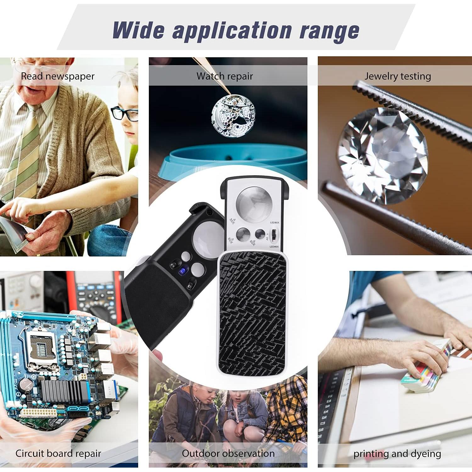 Lupa de Joyero Amoper 30X 60X 90X con Luz LED - Negro