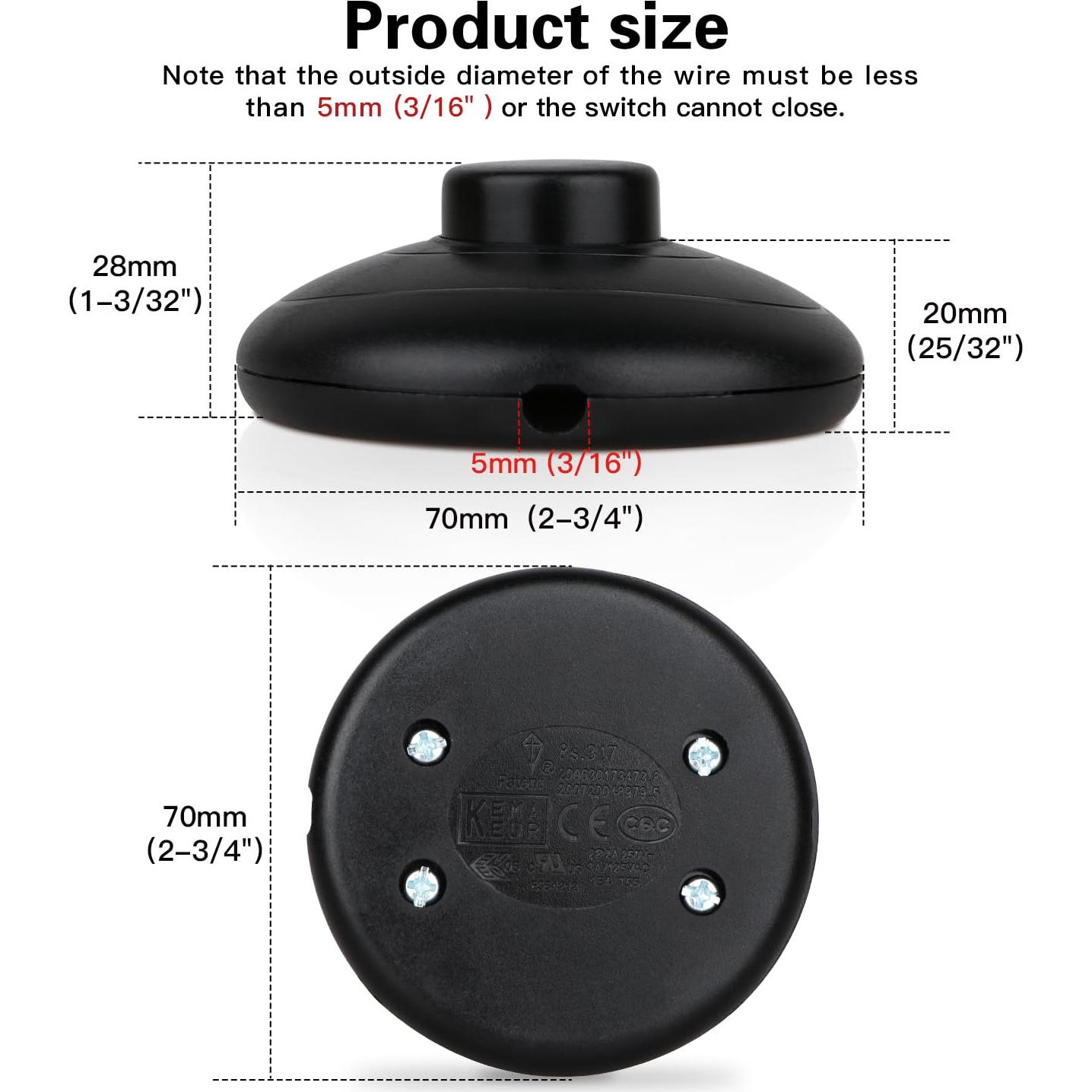 Interruptor de Pie Helunsi para Lámpara de Suelo Negro 1Pcs