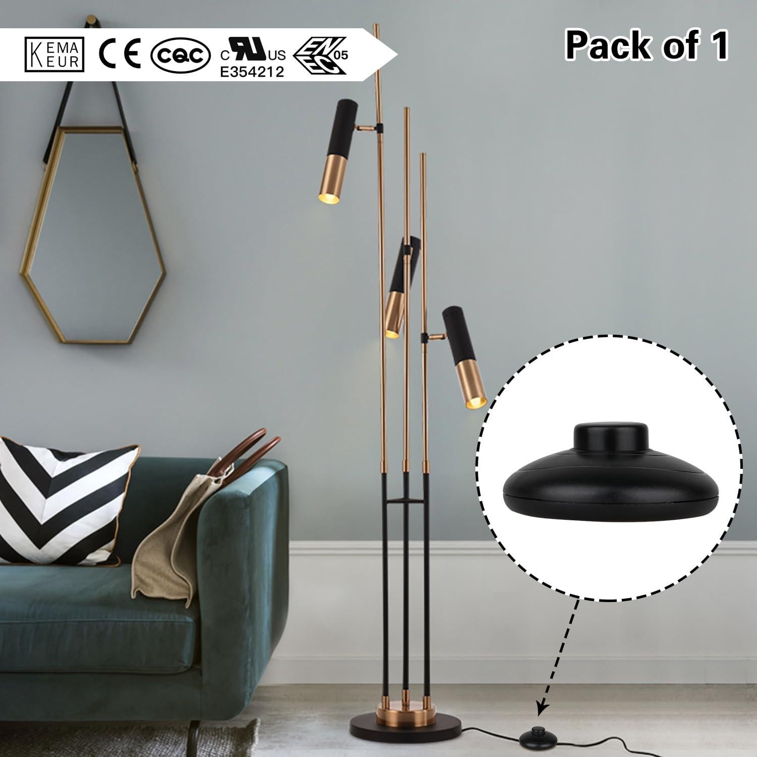 Interruptor de Pie Helunsi para Lámpara de Suelo Negro 1Pcs