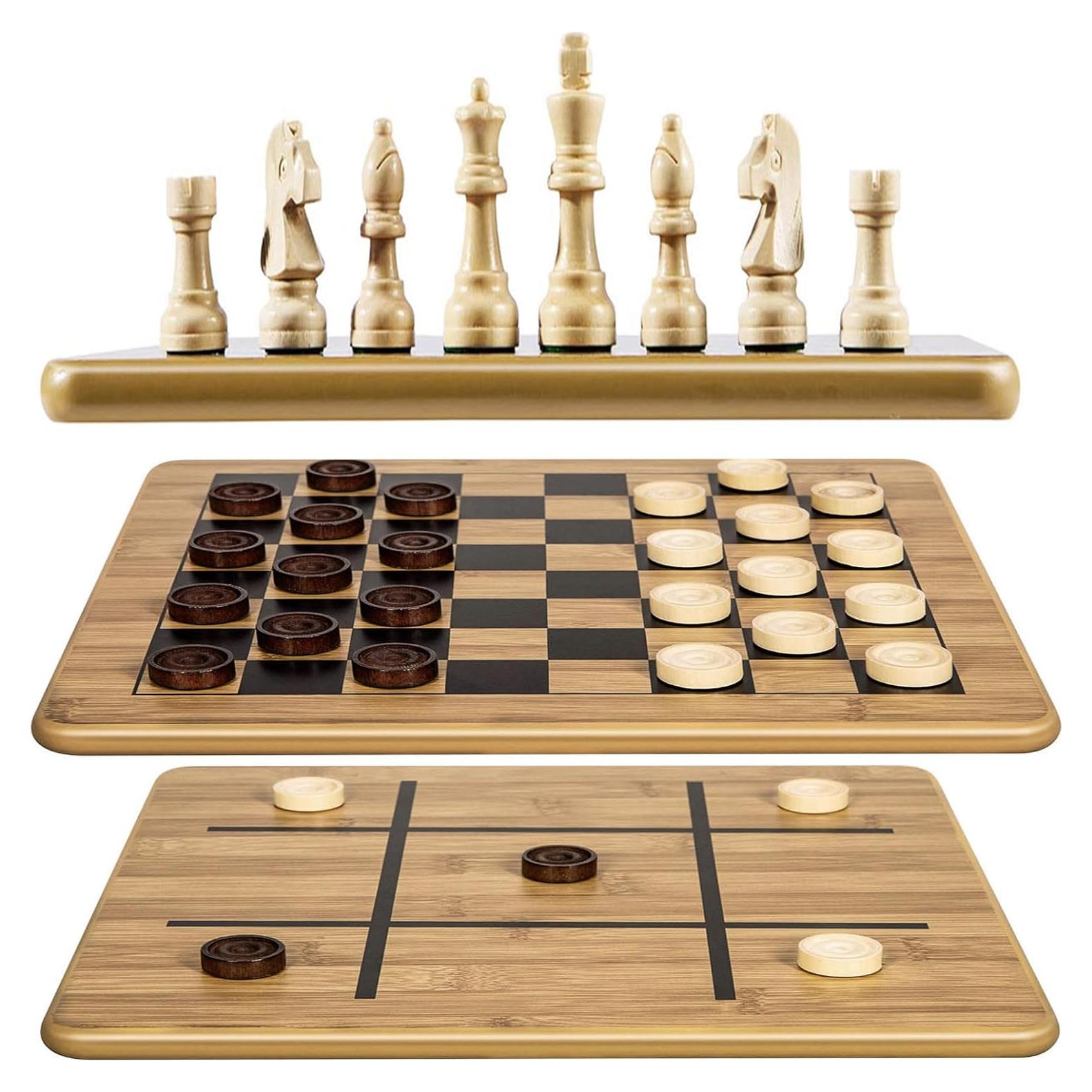 Juego de Ajedrez y Damas 3 en 1 VAMSLOVE de Madera 29.21 cm