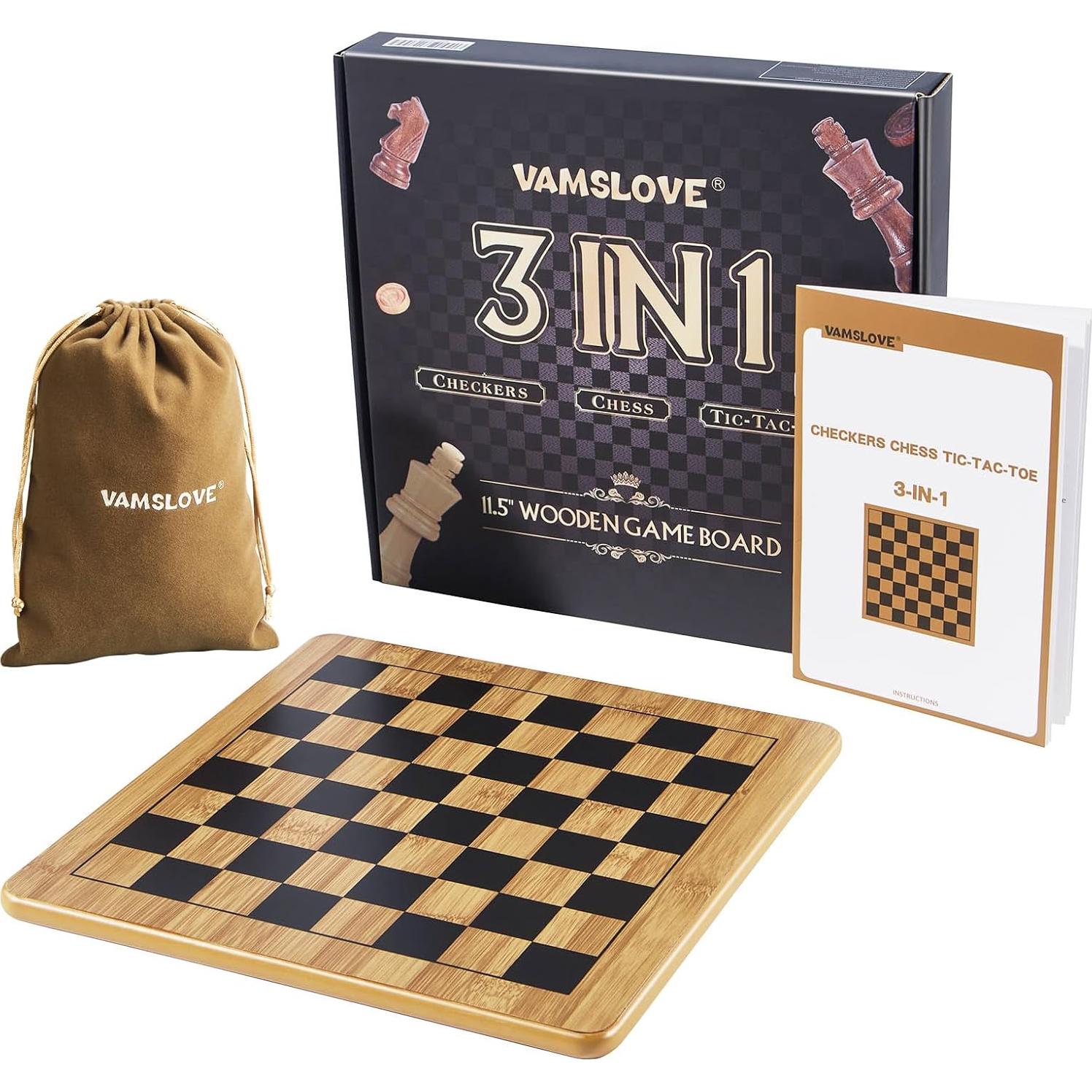 Juego de Ajedrez y Damas 3 en 1 VAMSLOVE de Madera 29.21 cm