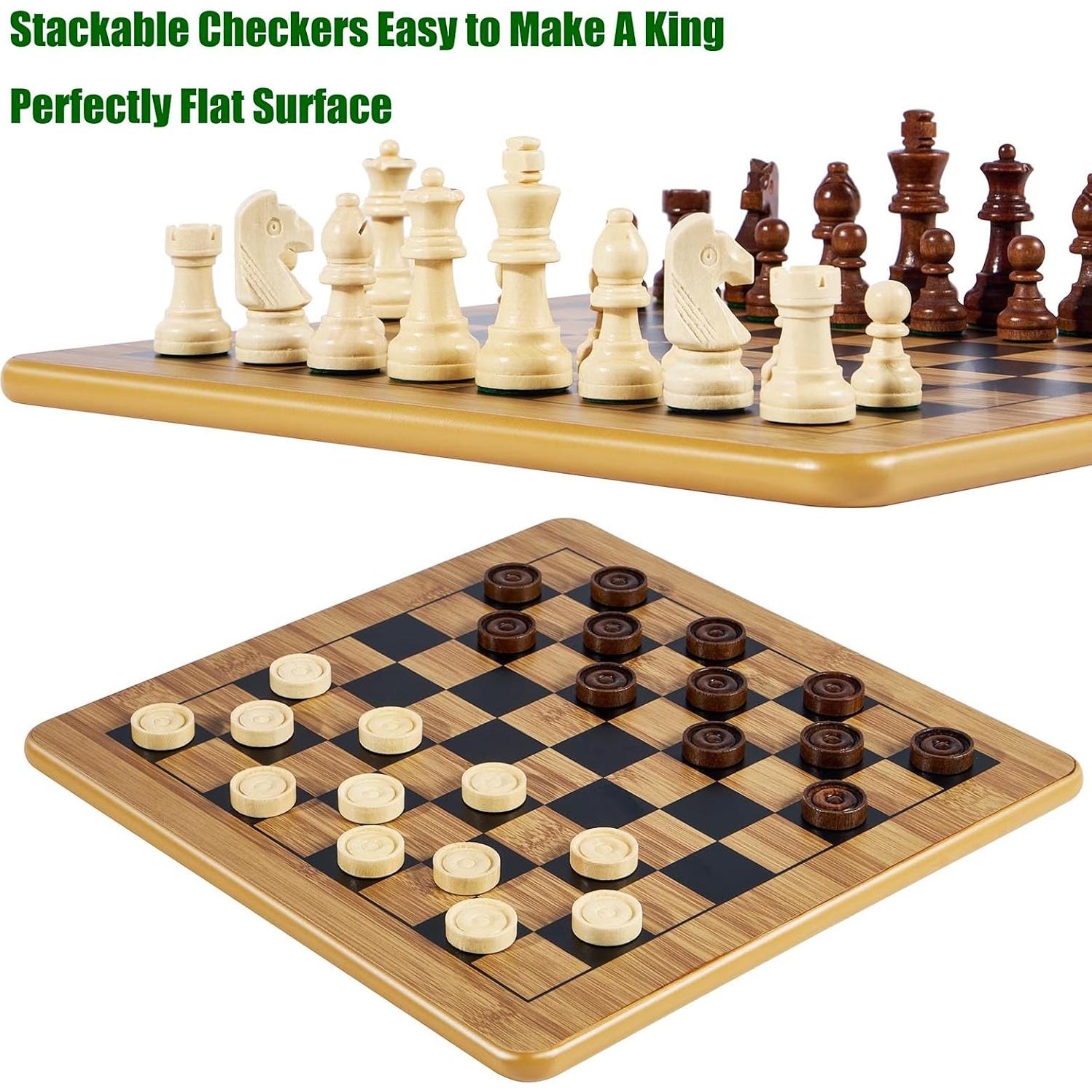 Juego de Ajedrez y Damas 3 en 1 VAMSLOVE de Madera 29.21 cm