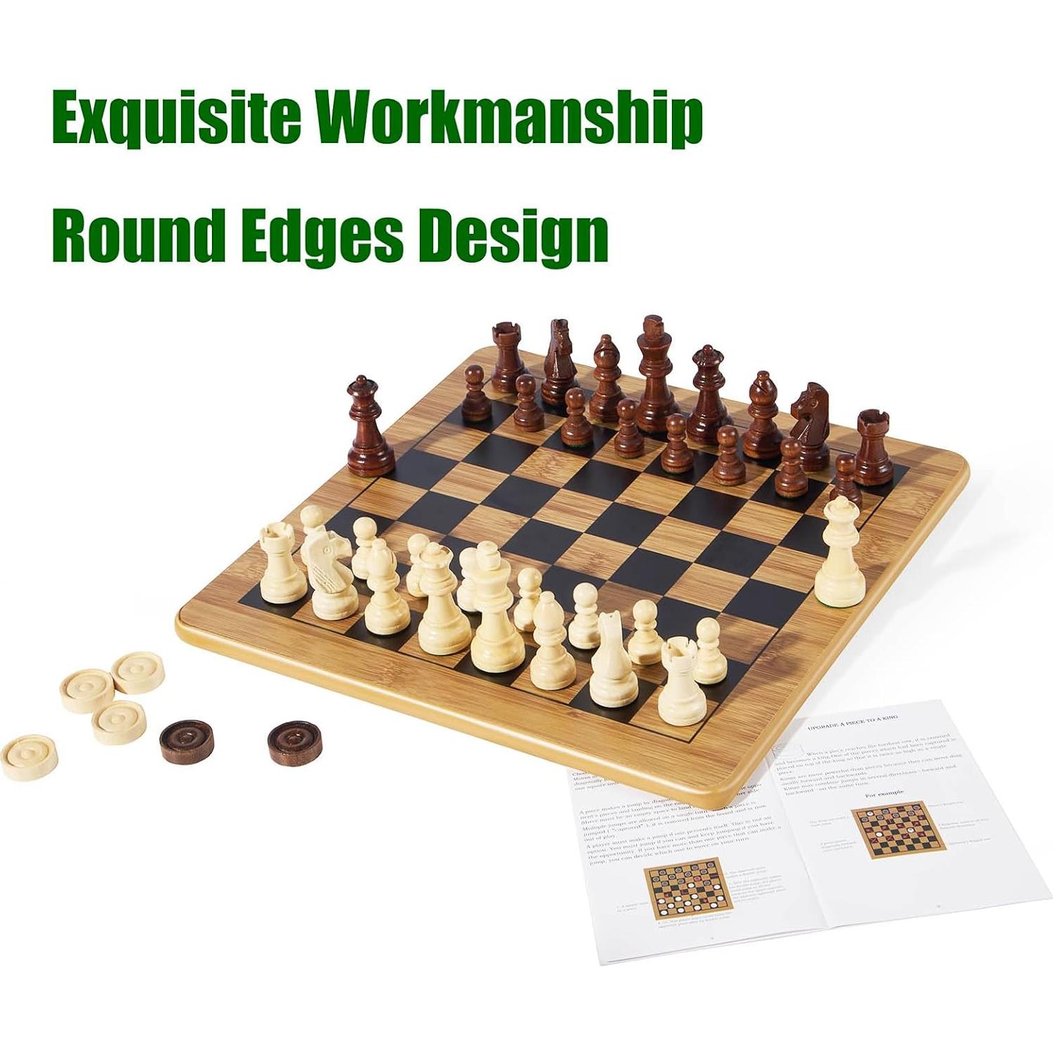 Juego de Ajedrez y Damas 3 en 1 VAMSLOVE de Madera 29.21 cm