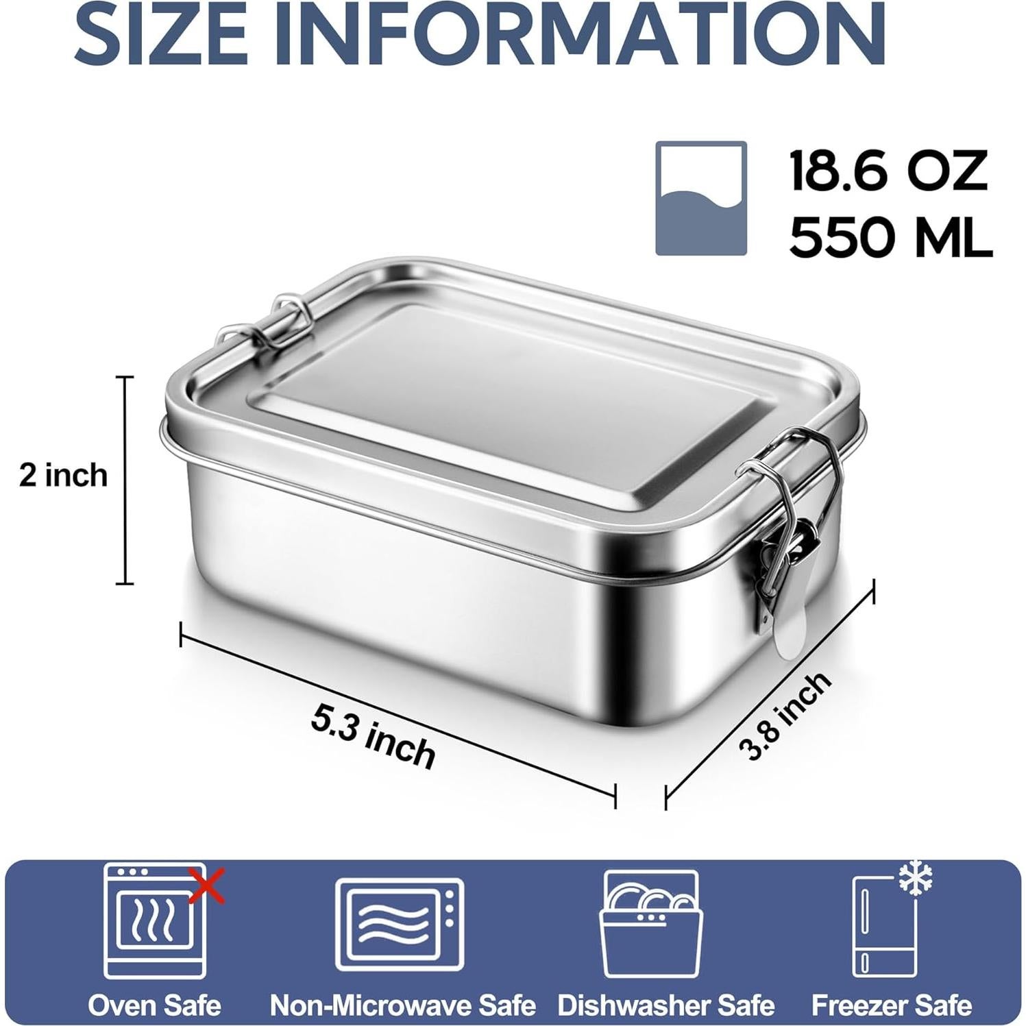 Caja Bento de Acero Inoxidable E-far 550ml a Prueba de Fugas