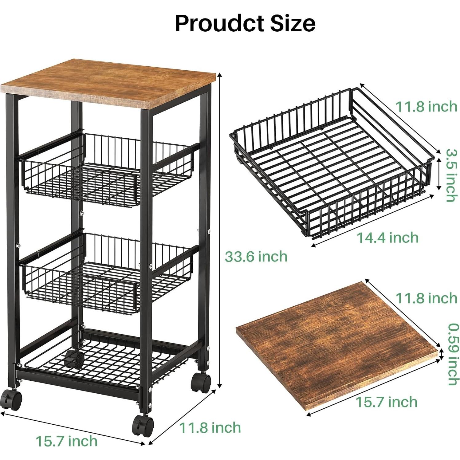 Cesta de Frutas SNTD 4 Niveles con Soporte de Madera 68 kg