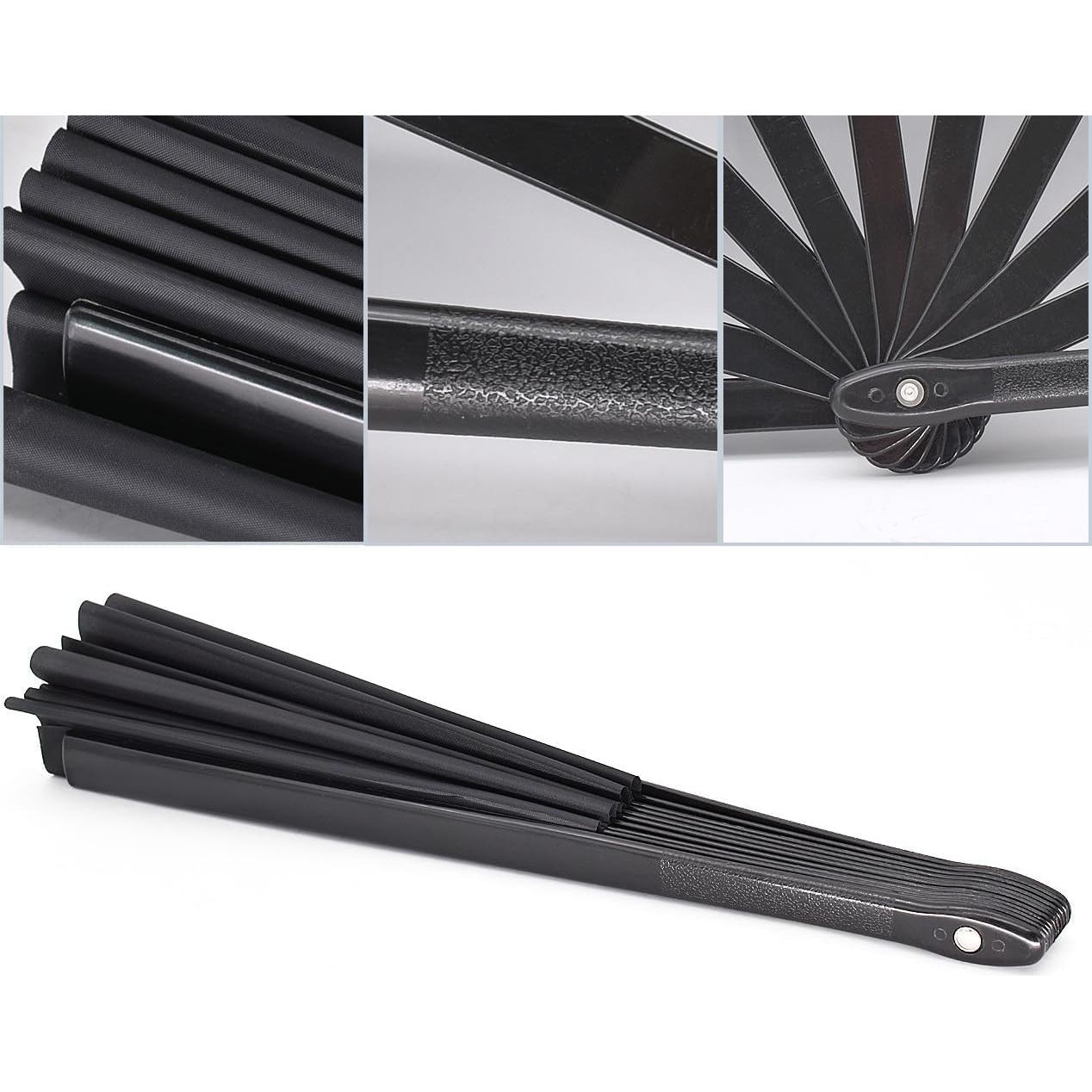 Abanico Plegable Grande HONSHEN 33 cm Negro Artesanal