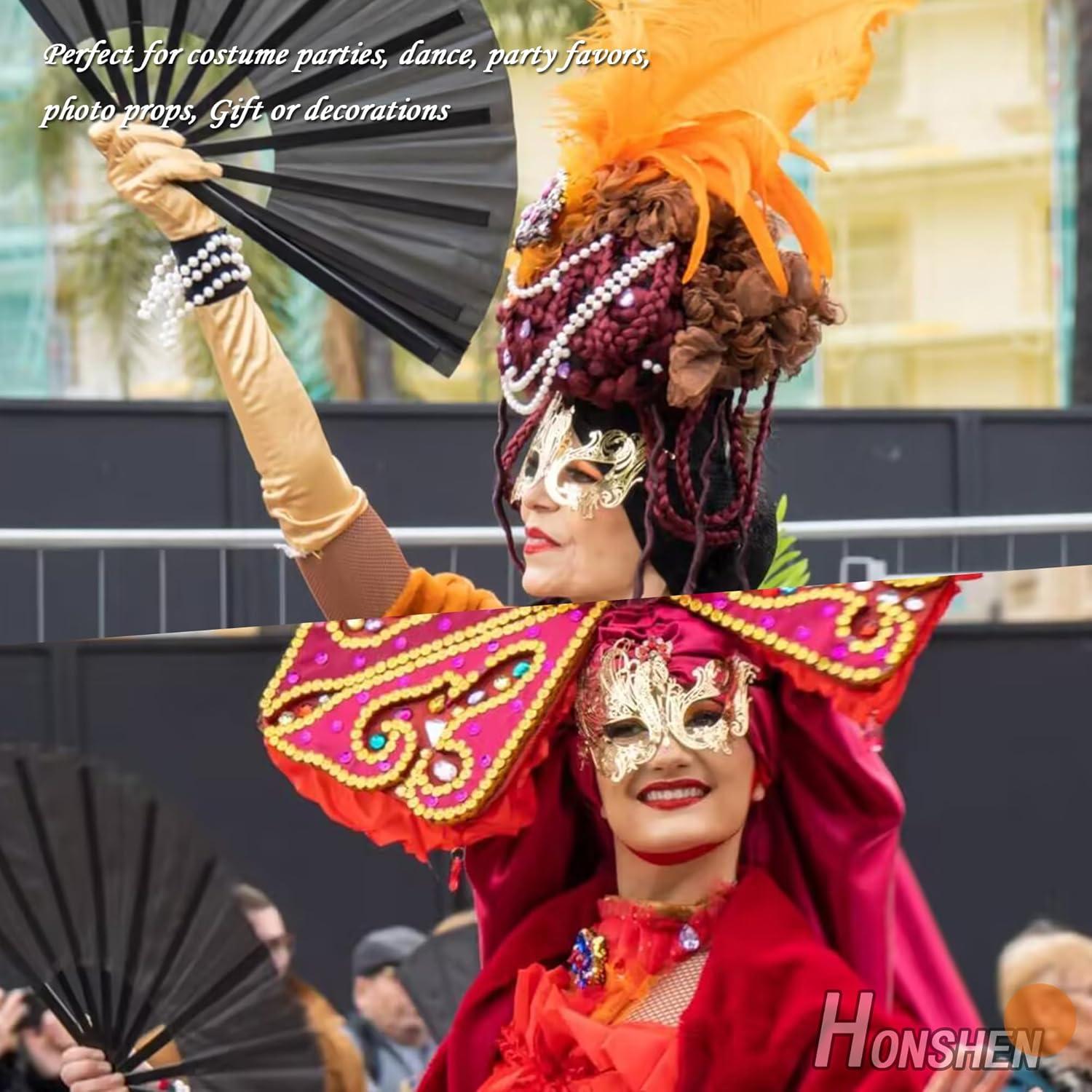 Abanico Plegable Grande HONSHEN 33 cm Negro Artesanal