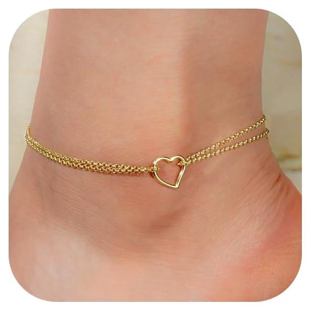 Pulsera de Tobillo de Oro 14K Bheop Ajustable con Encanto