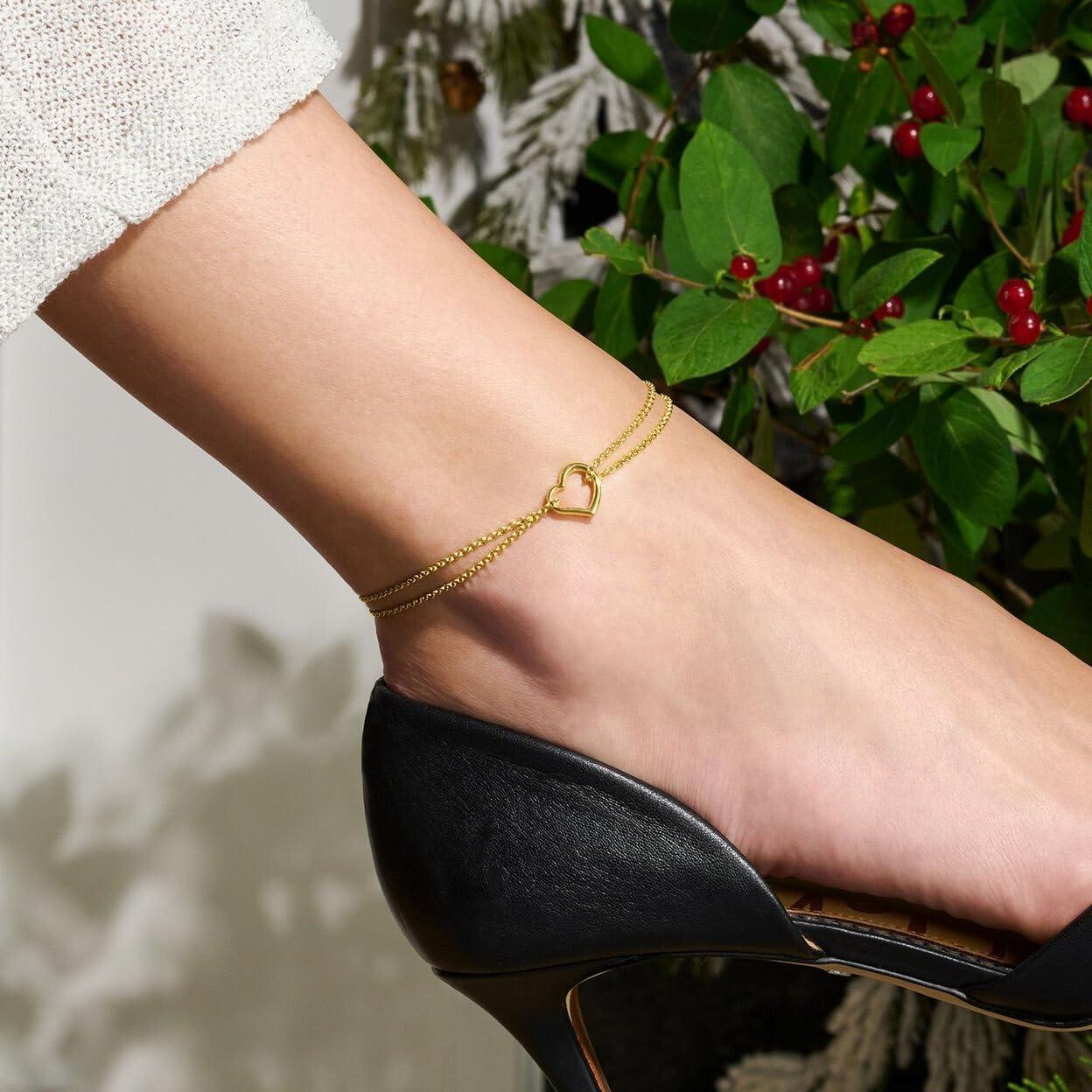 Pulsera de Tobillo de Oro 14K Bheop Ajustable con Encanto