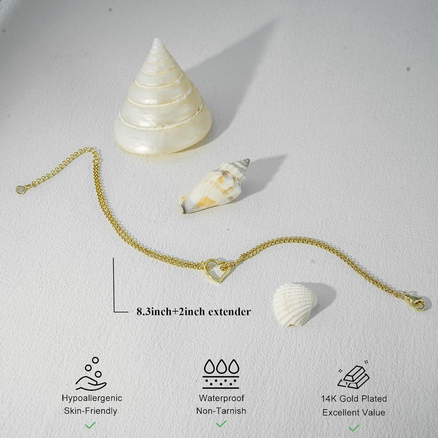 Pulsera de Tobillo de Oro 14K Bheop Ajustable con Encanto