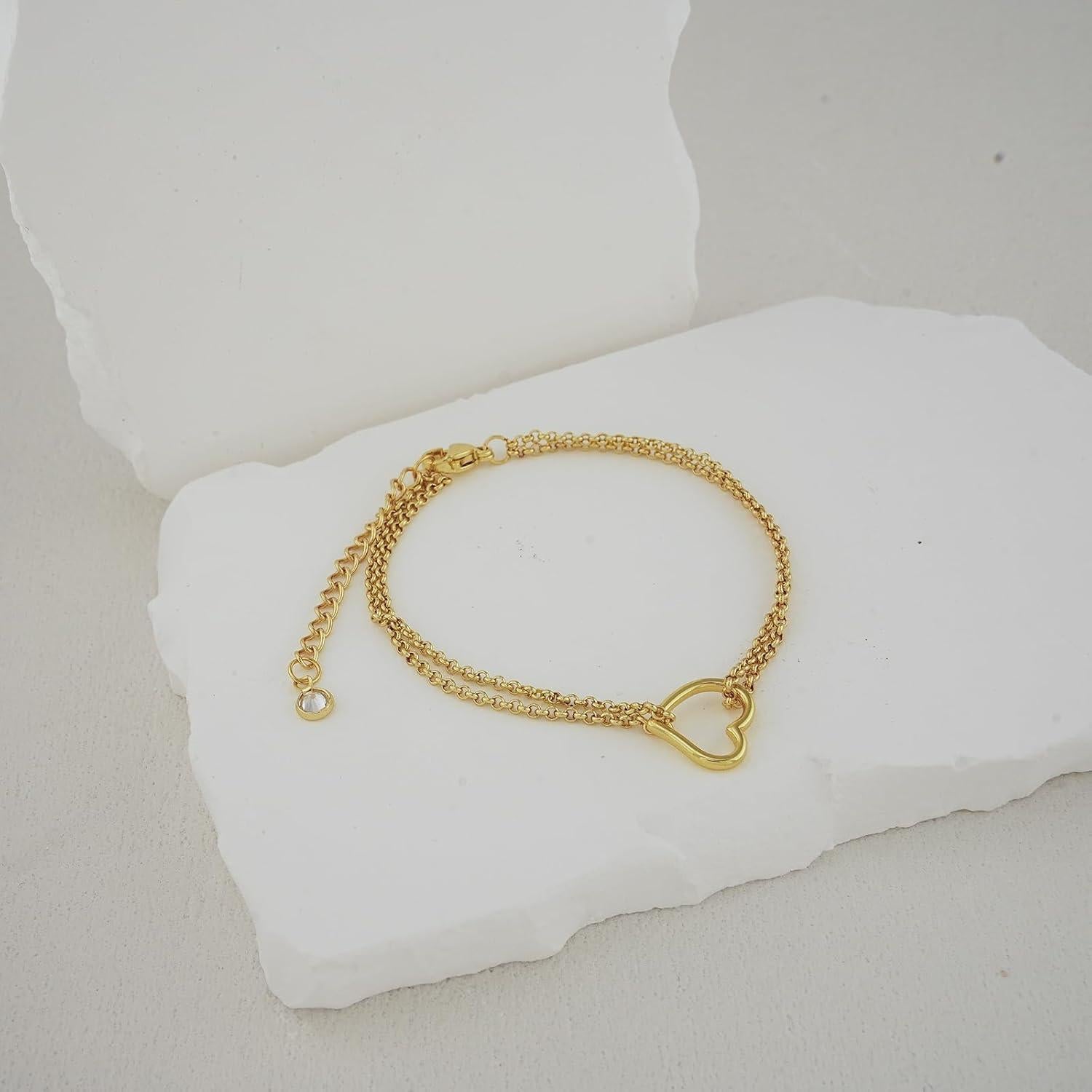 Pulsera de Tobillo de Oro 14K Bheop Ajustable con Encanto