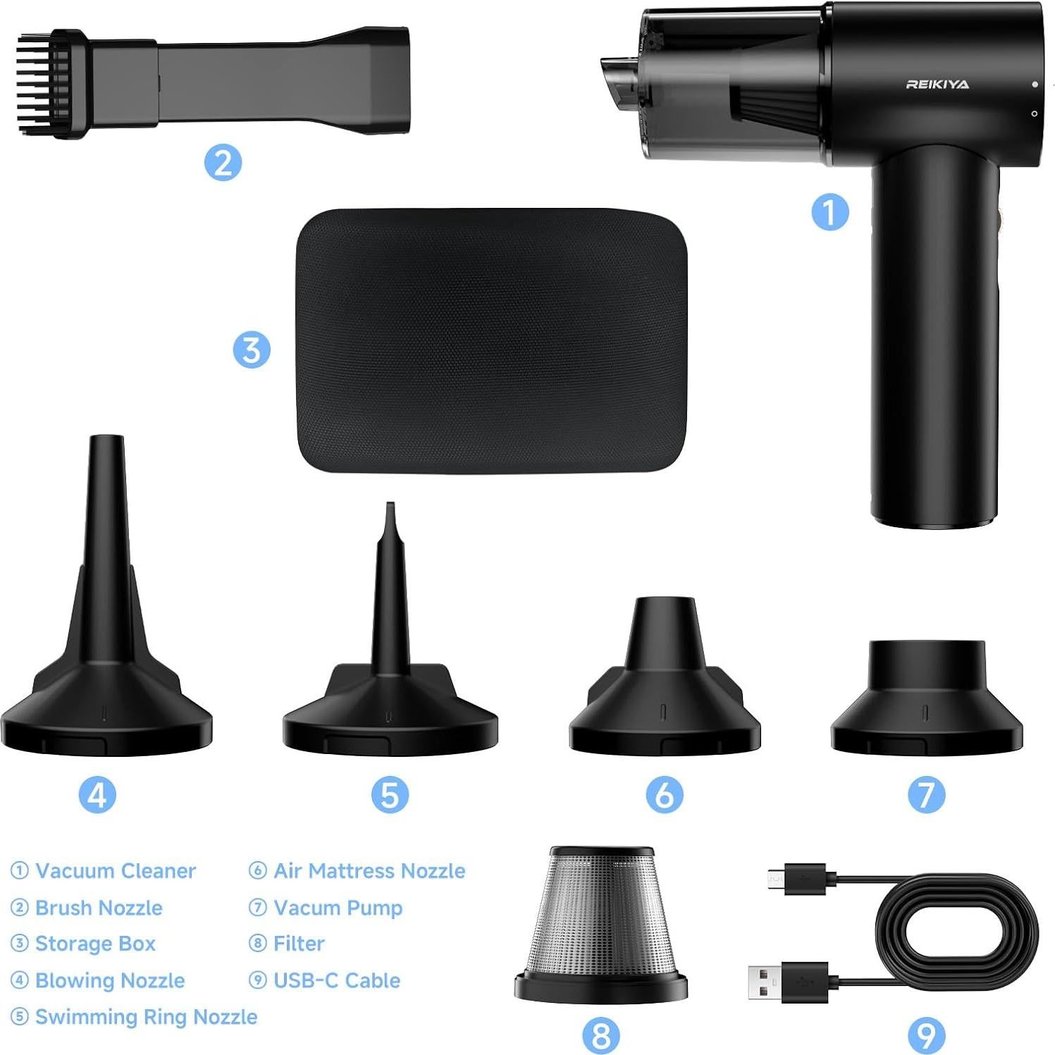 Soplador de Aire Comprimido Reikiya HV-C11 Inalámbrico 18000Pa
