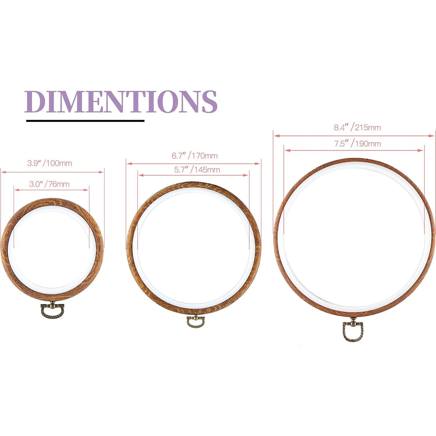 Juego de 3 Aros de Bordado Piutouyar Imitación Madera 10cm 17cm 21cm