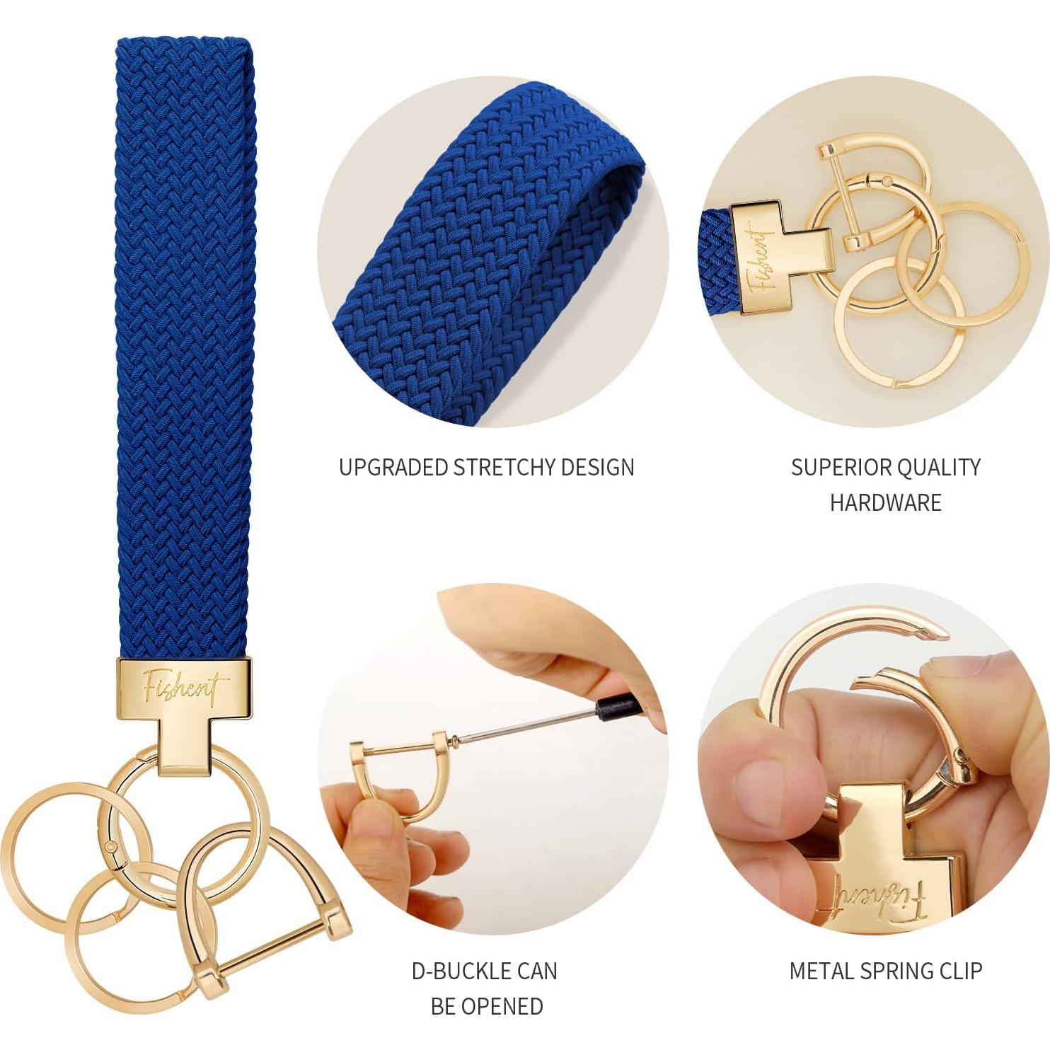 Fishent Llavero Pulsera Trenzada Azul Atlántico con 3 Anillos