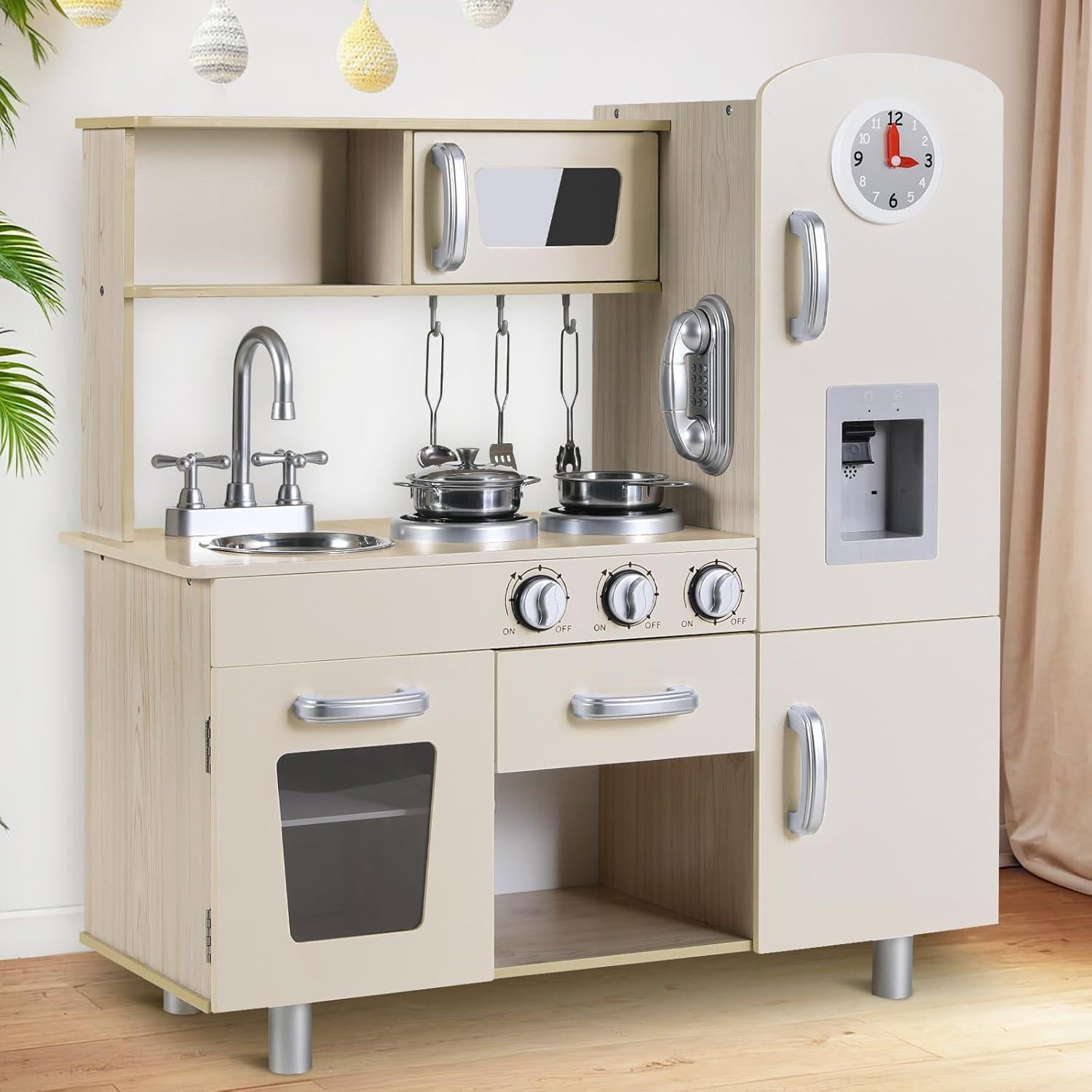 Juego de Cocina MAMIZO para Niños Beige - Estufa, Refrigerador y Utensilios