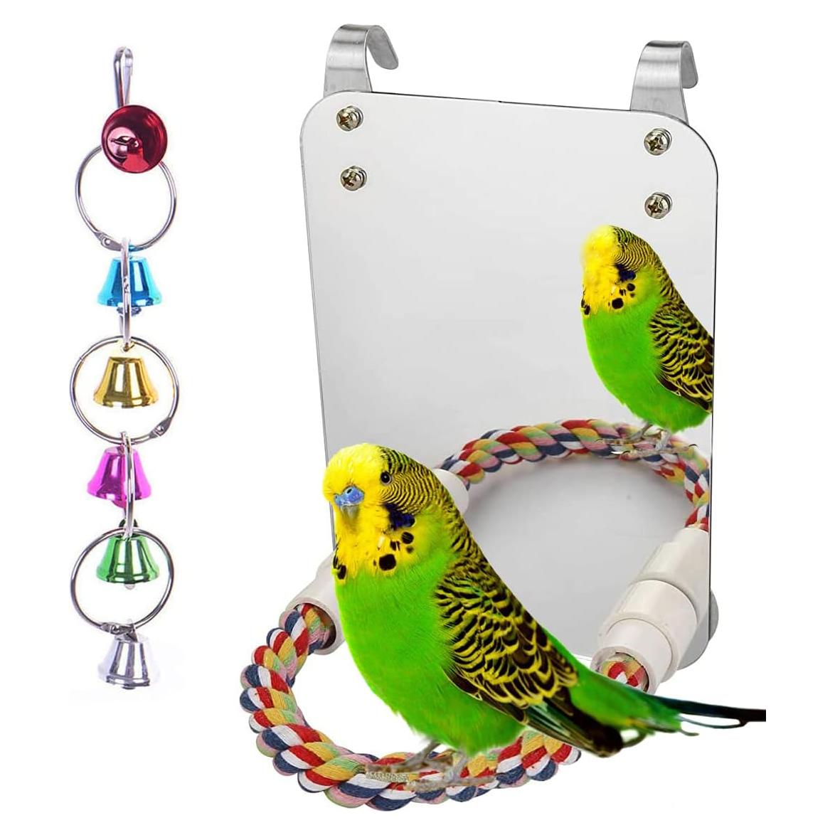 Espejo para Aves LOPERDEVE 17.8 cm con Percha de Cuerda