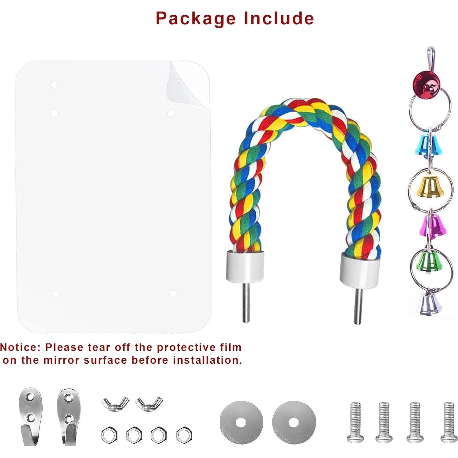 Espejo para Aves LOPERDEVE 17.8 cm con Percha de Cuerda