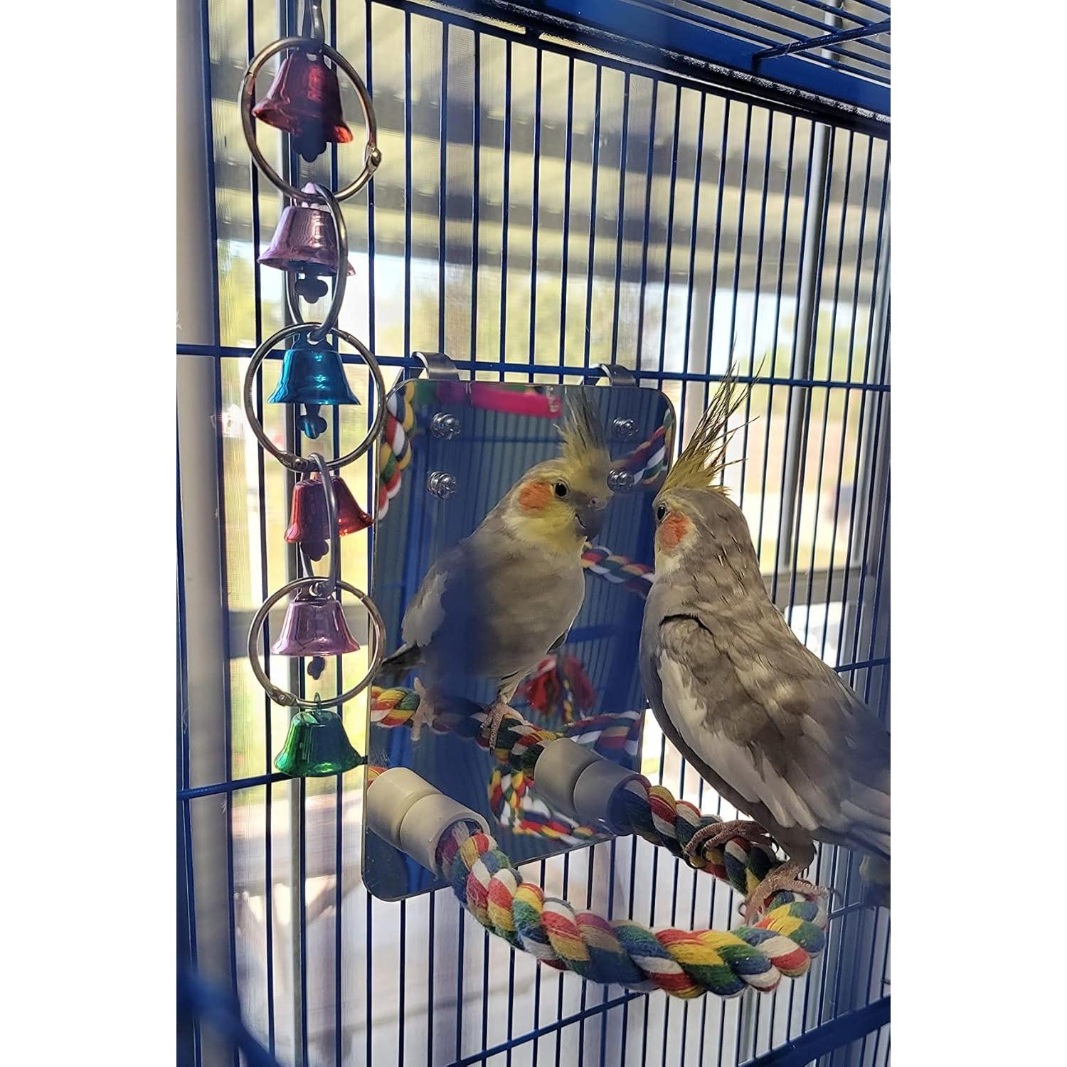 Espejo para Aves LOPERDEVE 17.8 cm con Percha de Cuerda