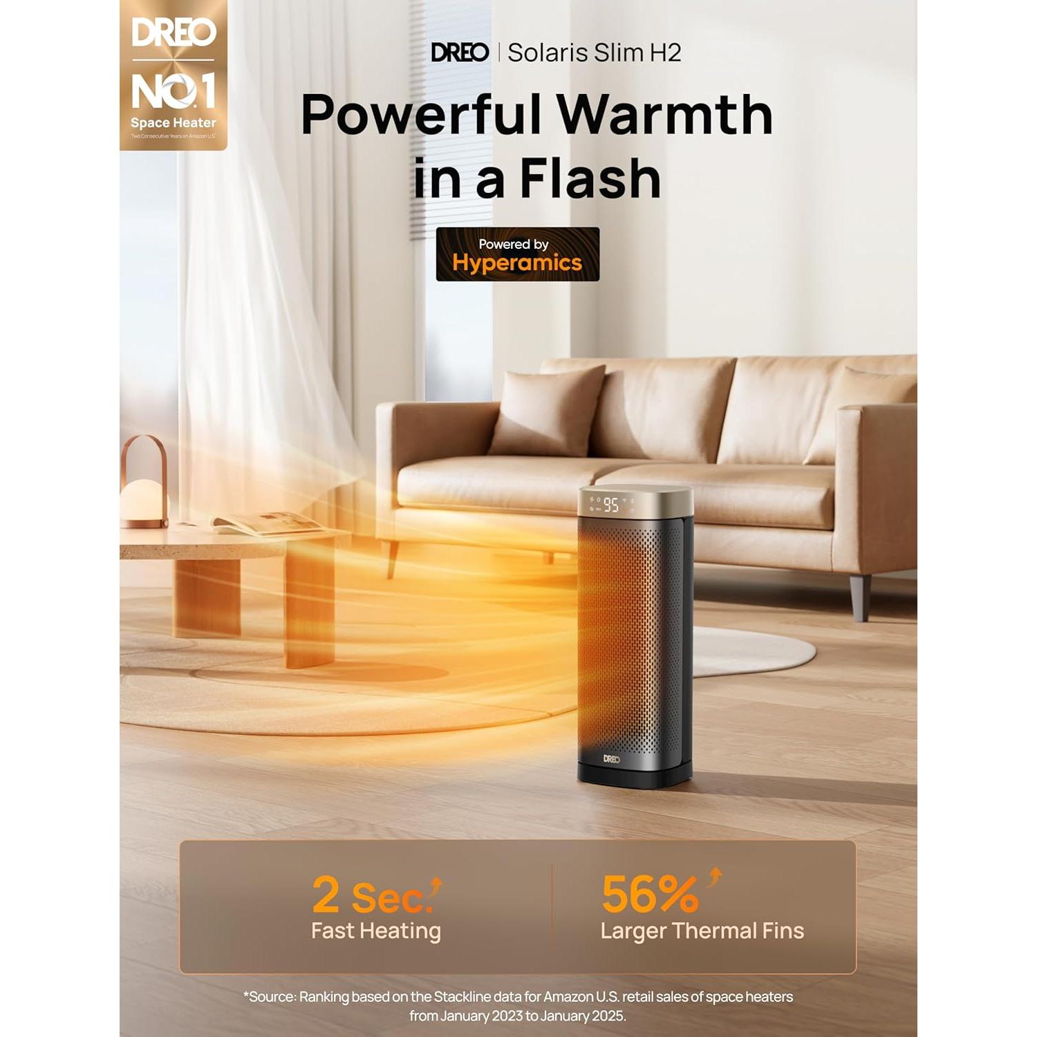 Calentador Eléctrico Dreo PTC Torre 700-1500W Oscilante 70°