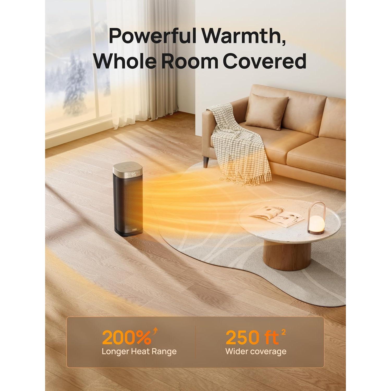 Calentador Eléctrico Dreo PTC Torre 700-1500W Oscilante 70°