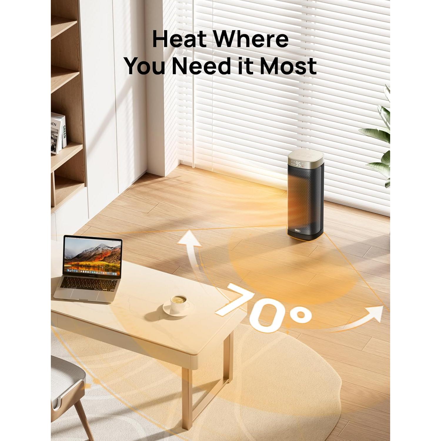 Calentador Eléctrico Dreo PTC Torre 700-1500W Oscilante 70°