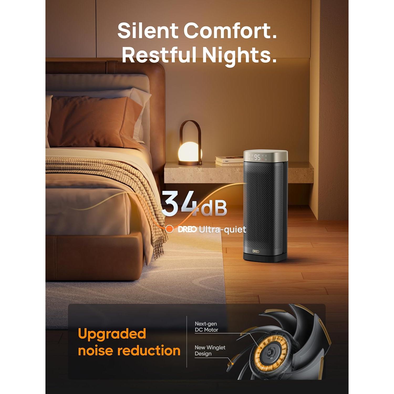 Calentador Eléctrico Dreo PTC Torre 700-1500W Oscilante 70°