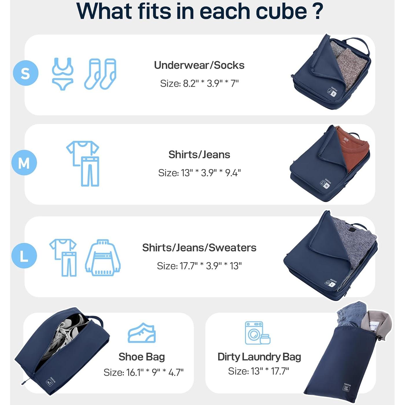 Set de 5 Cubos de Compresión EPICKA - Organizador de Viaje Resistente al Agua