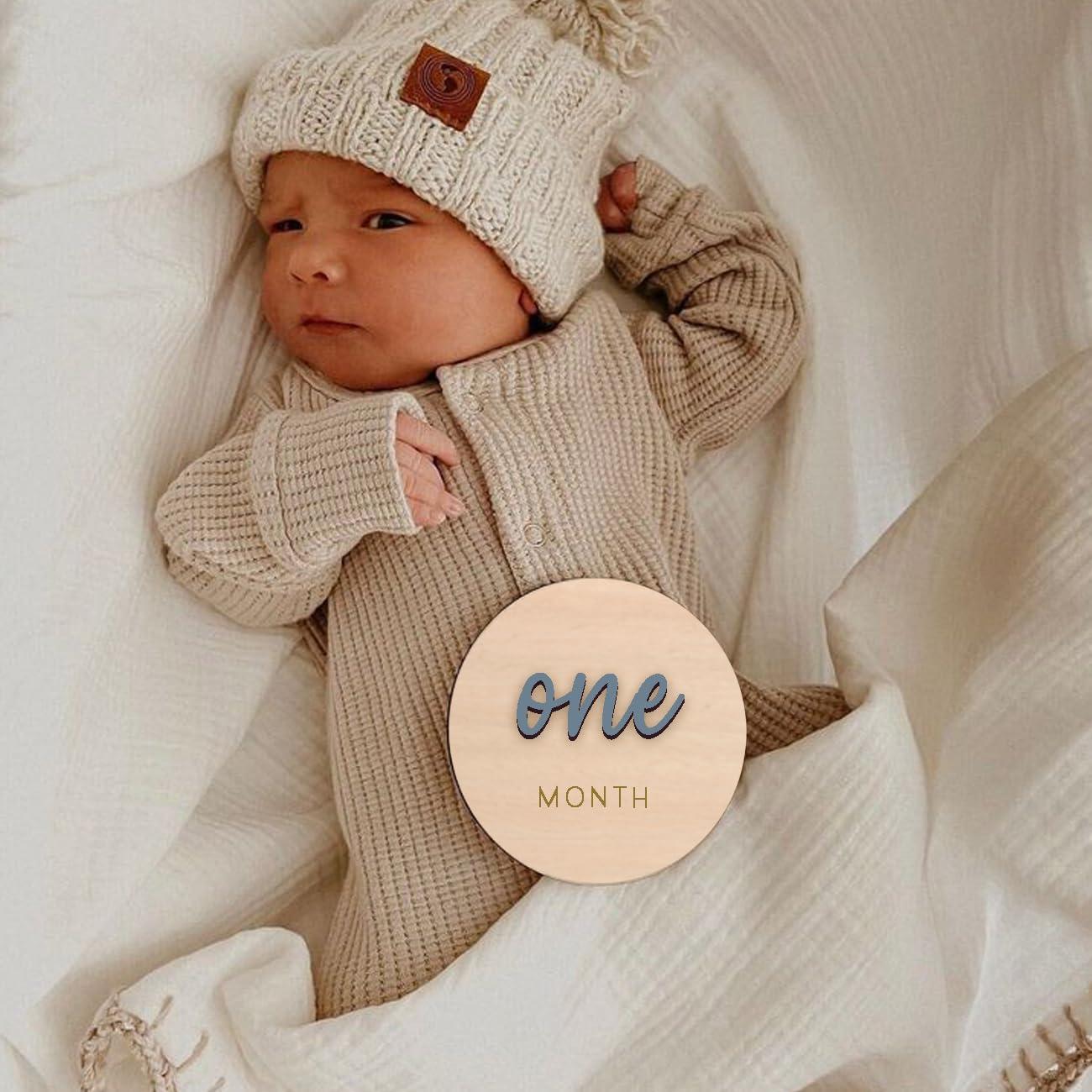 Discos Mensuales de Hitos para Bebés - Madera Azul