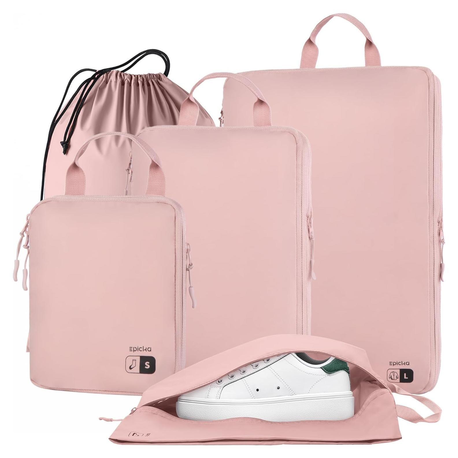 Set de 5 Cubos de Compresión EPICKA Rosa - Organizador de Viaje Resistente al Agua