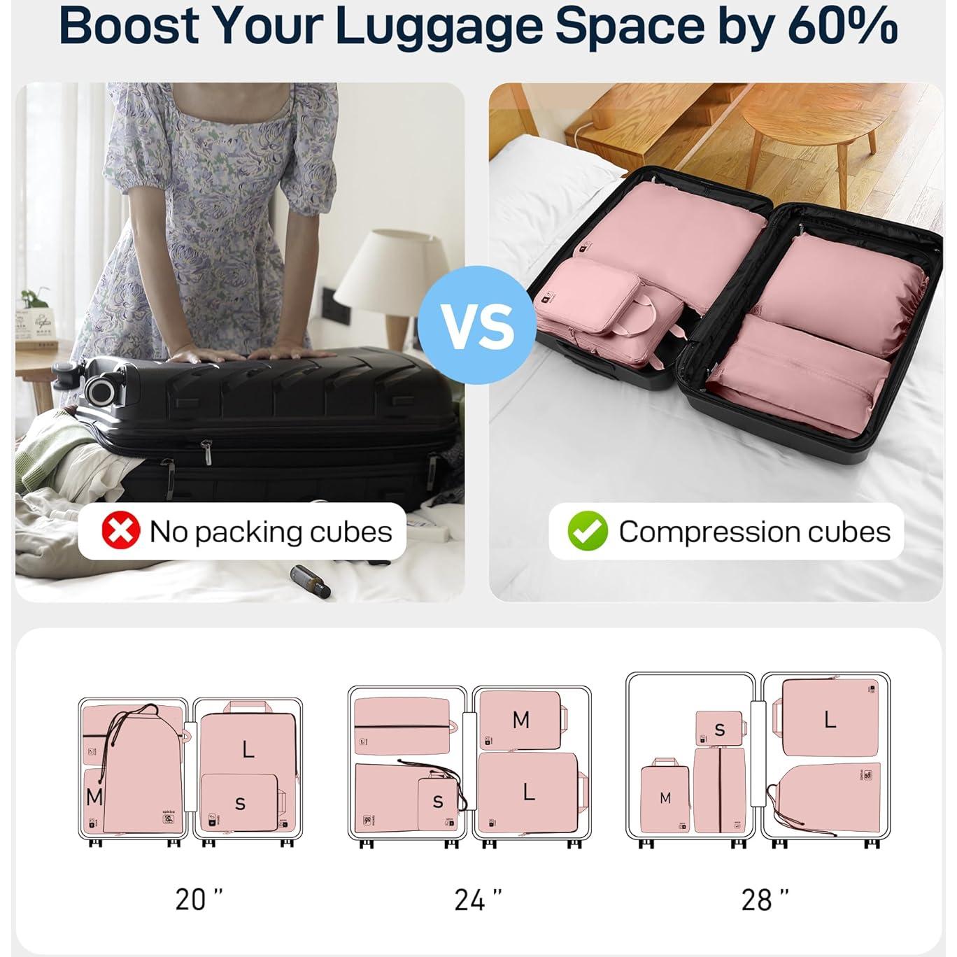 Set de 5 Cubos de Compresión EPICKA Rosa - Organizador de Viaje Resistente al Agua