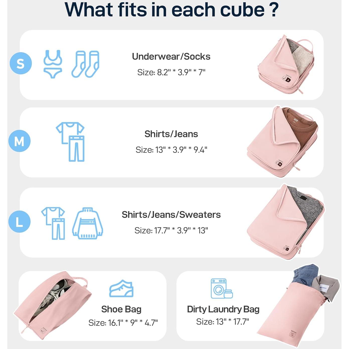 Set de 5 Cubos de Compresión EPICKA Rosa - Organizador de Viaje Resistente al Agua