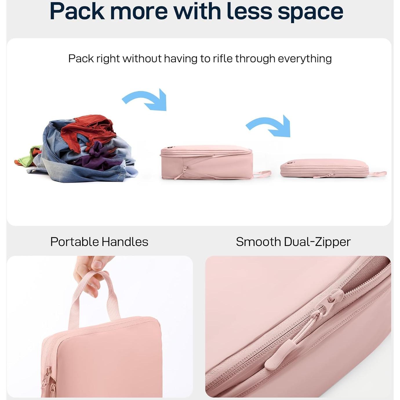 Set de 5 Cubos de Compresión EPICKA Rosa - Organizador de Viaje Resistente al Agua