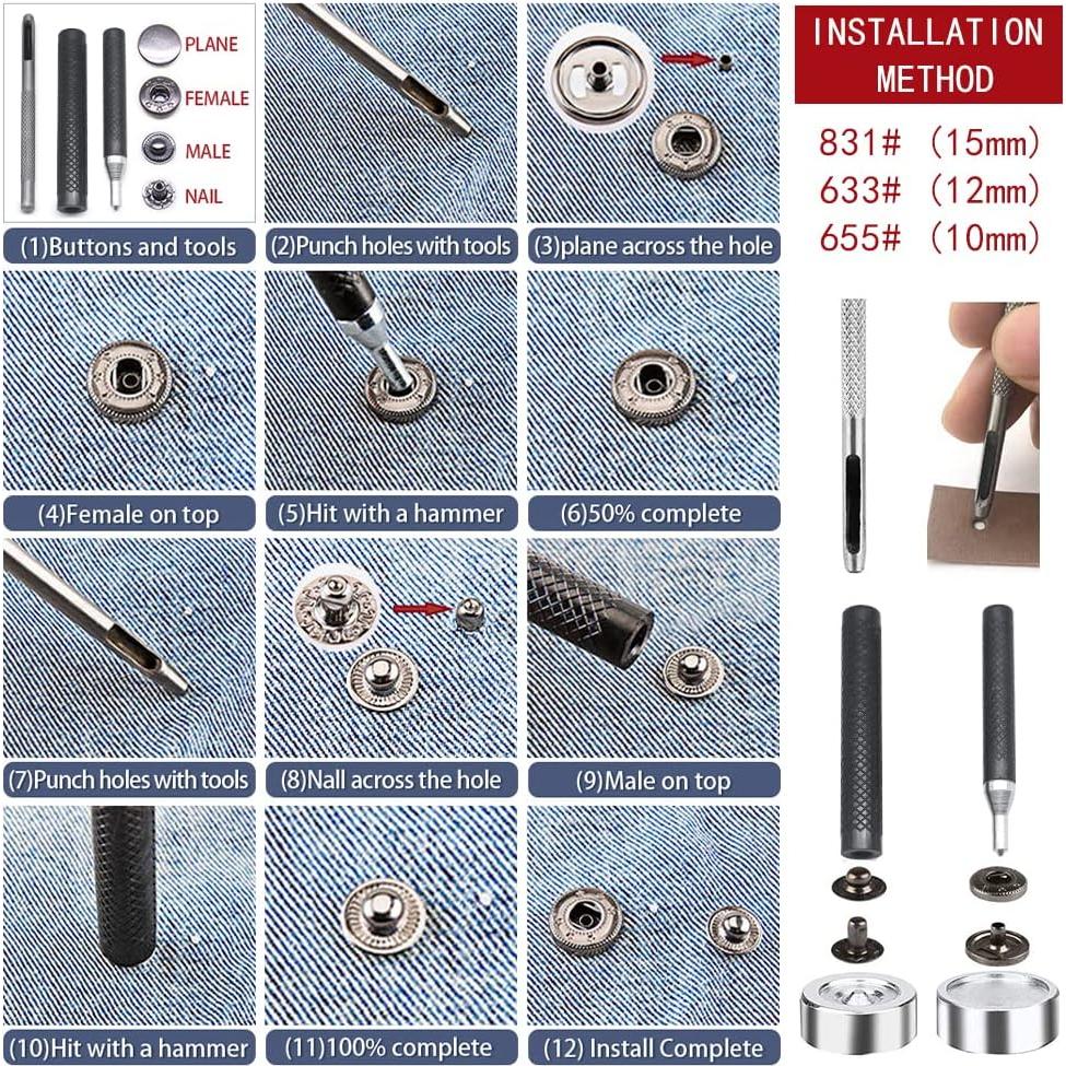 Juego de 120 Botones de Presión SEMINI 10/12.5/15mm Metal