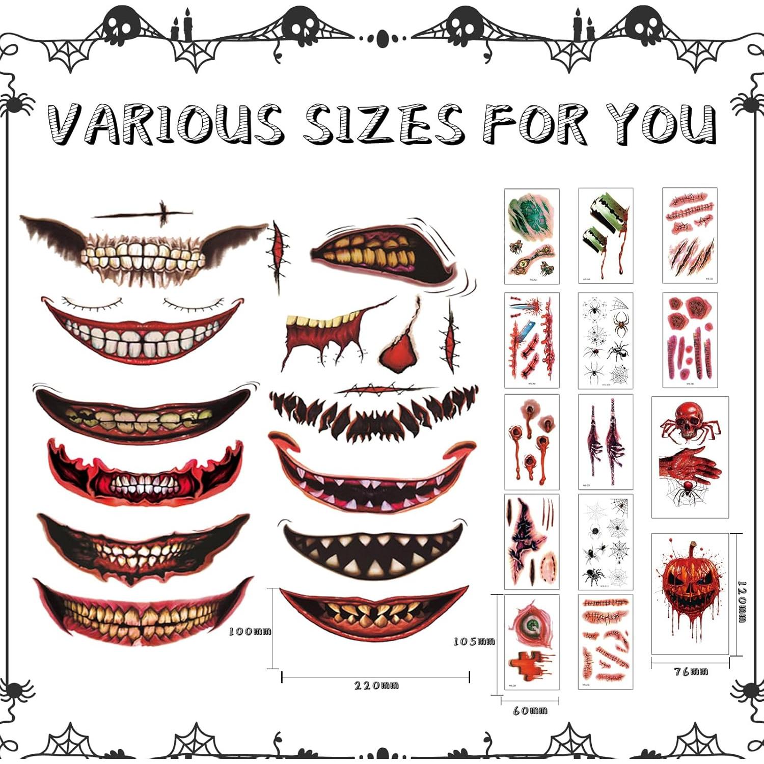 Tatuajes Temporales de Halloween WdrKo 26 PCS - Maquillaje de Broma
