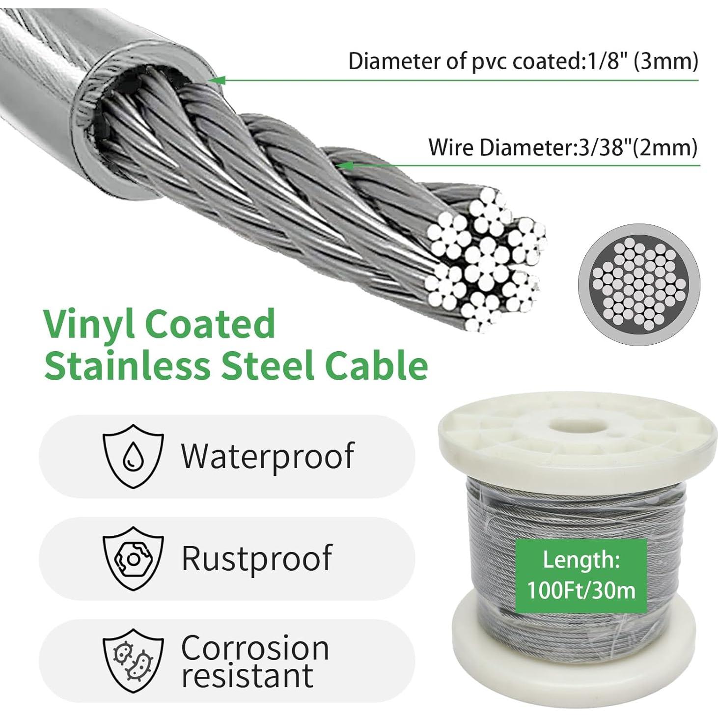 Kit de Cuerda de Alambre 1/8" Unicaravan 30.48m Acero Inoxidable