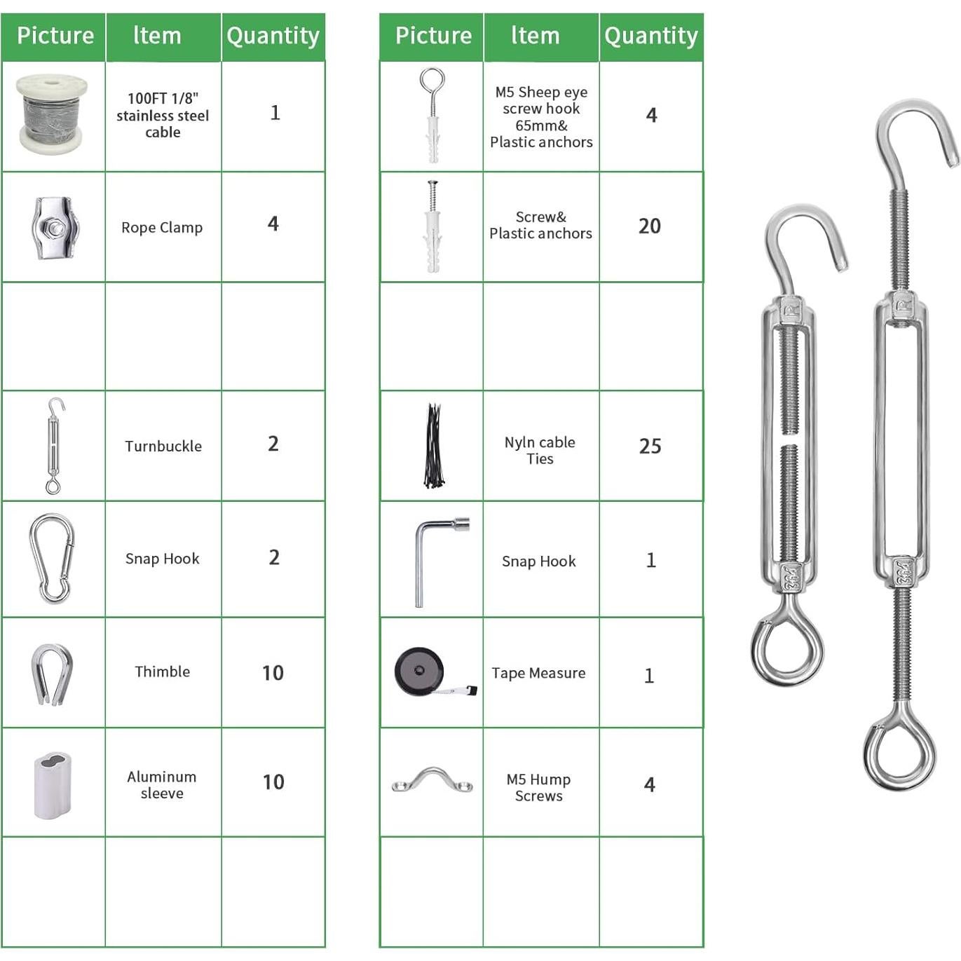 Kit de Cuerda de Alambre 1/8" Unicaravan 30.48m Acero Inoxidable