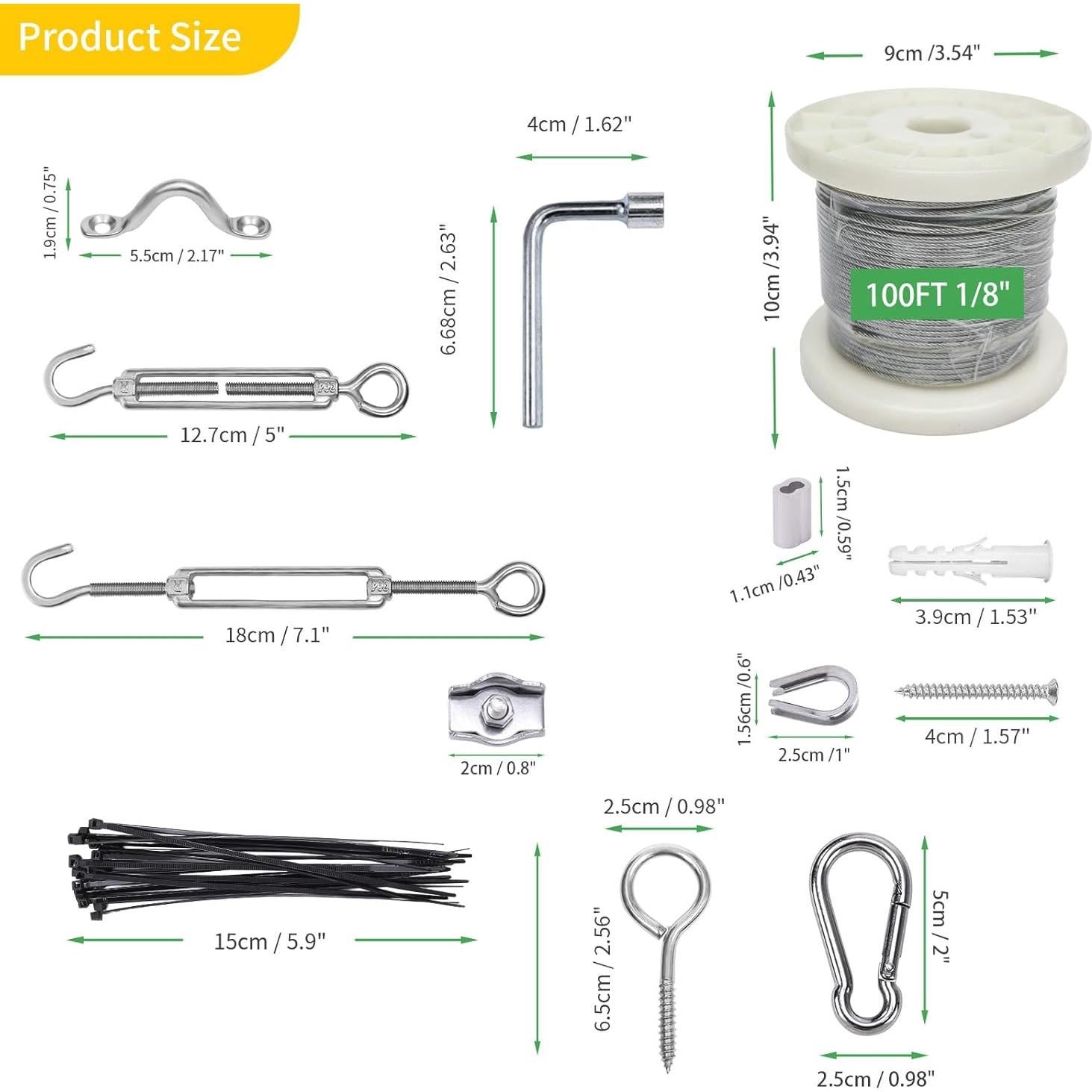 Kit de Cuerda de Alambre 1/8" Unicaravan 30.48m Acero Inoxidable