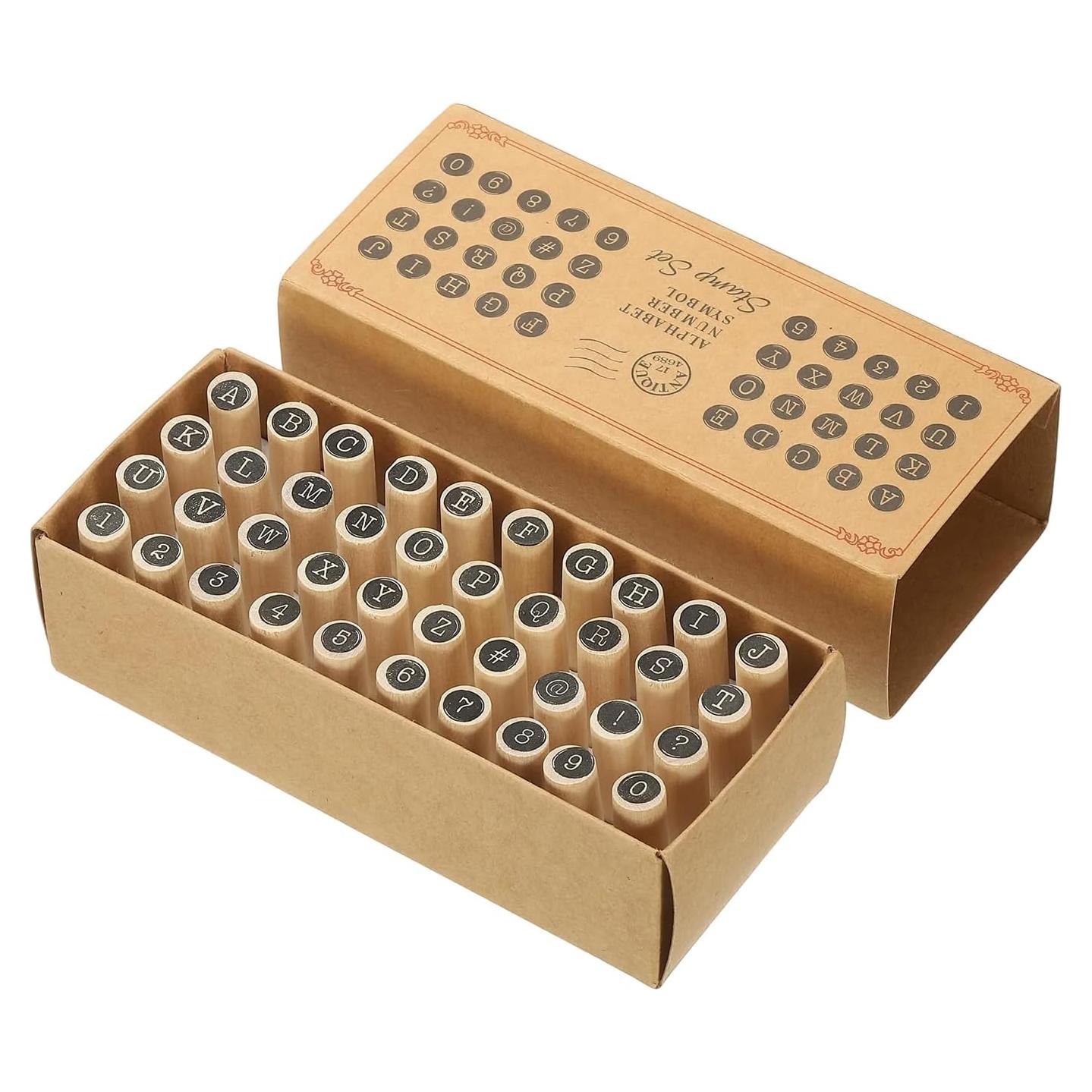 Juego de Sellos de Letras y Números PATIKIL 40 Pcs Madera