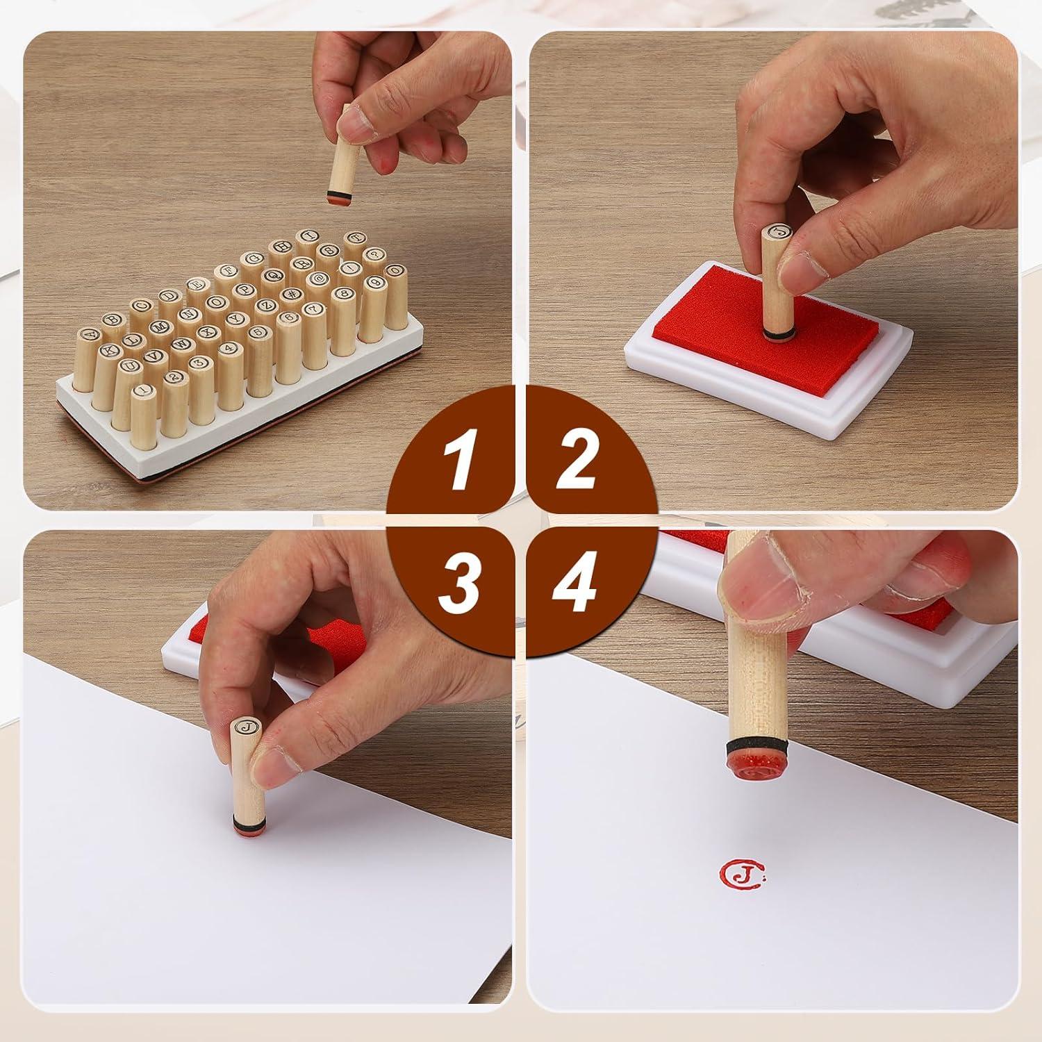 Juego de Sellos de Letras y Números PATIKIL 40 Pcs Madera