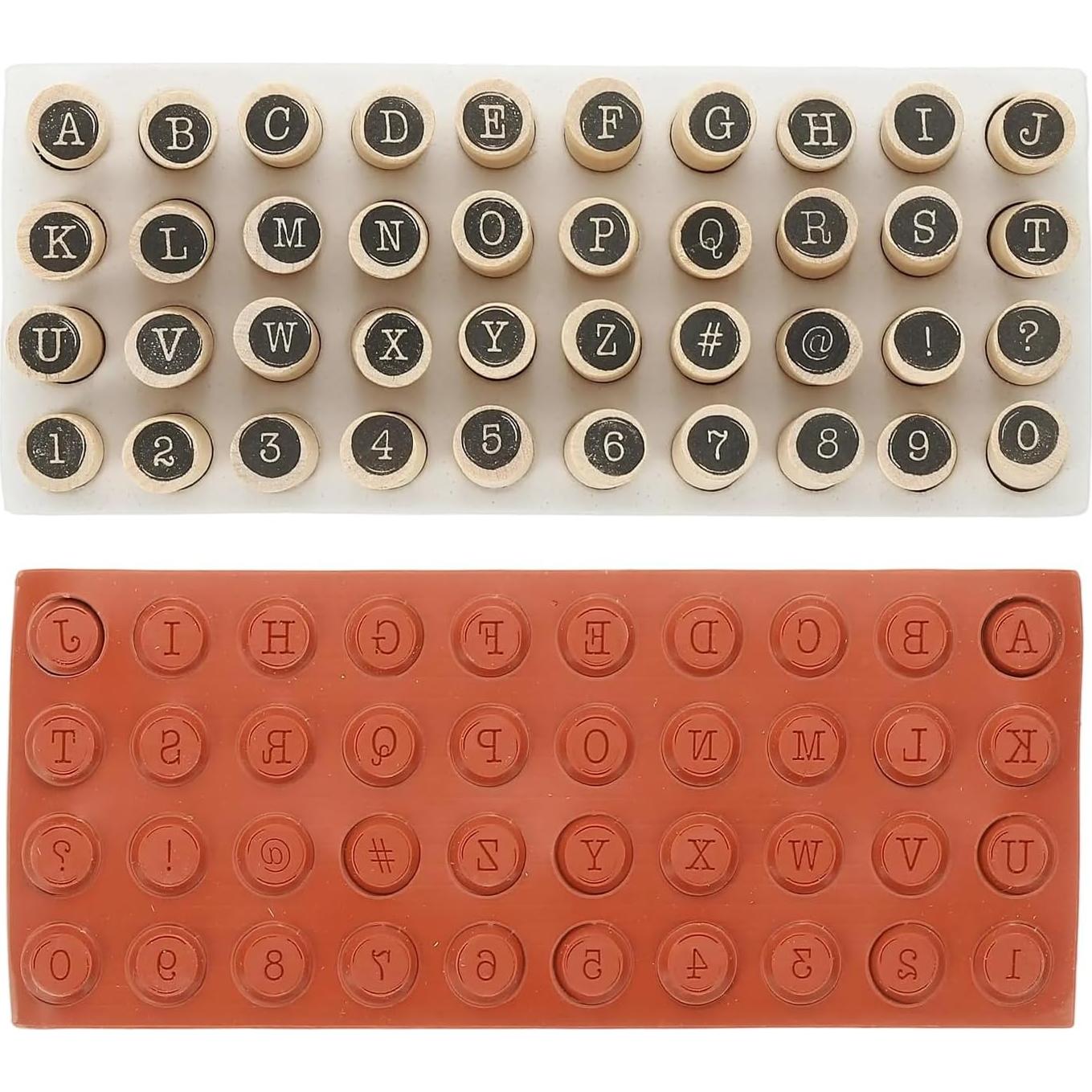 Juego de Sellos de Letras y Números PATIKIL 40 Pcs Madera